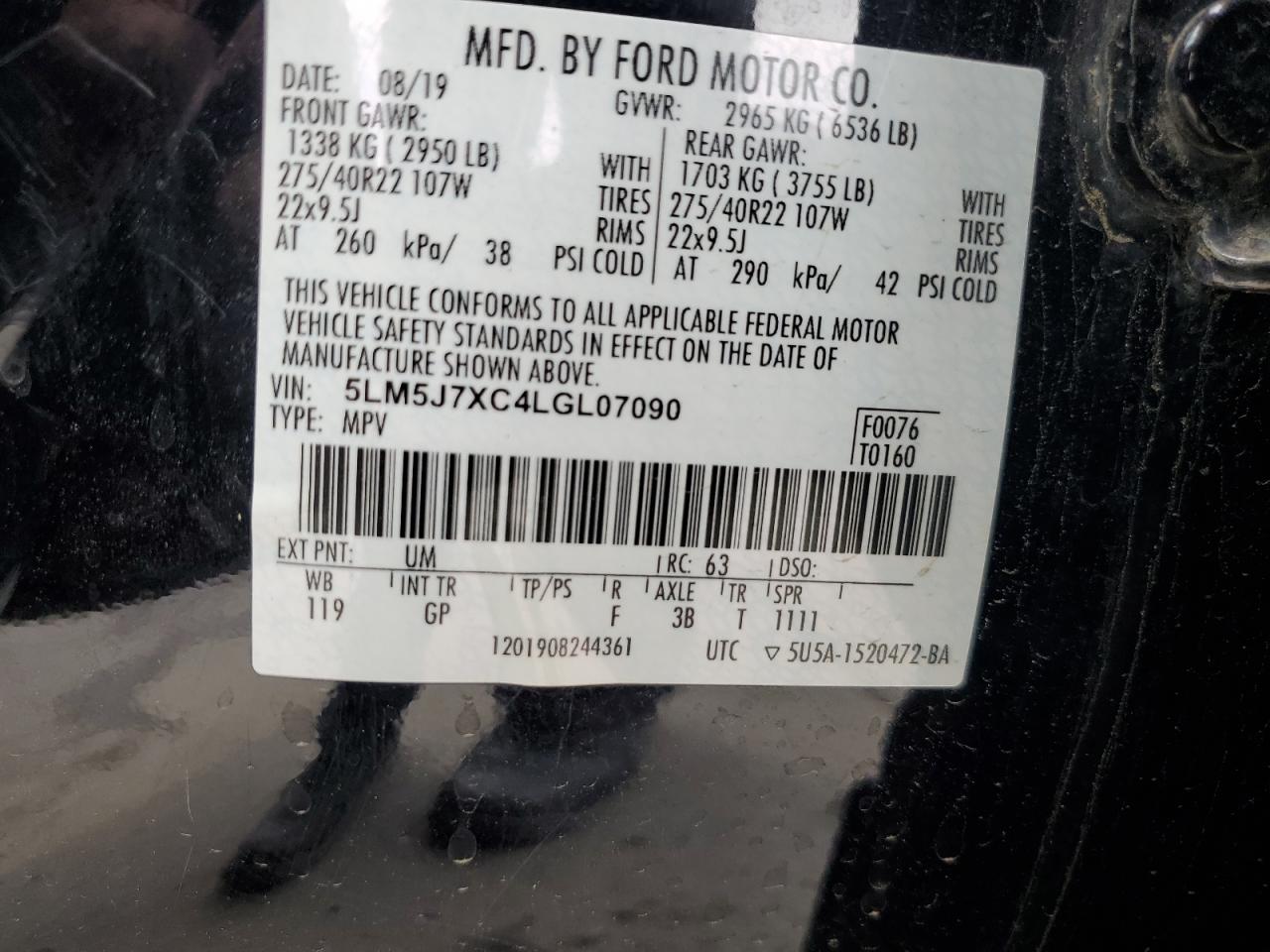 2020 Lincoln Aviator Reserve Black vin: 5LM5J7XC4LGL07090