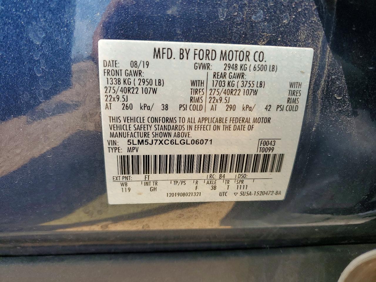 2020 Lincoln Aviator Reserve Blue vin: 5LM5J7XC6LGL06071