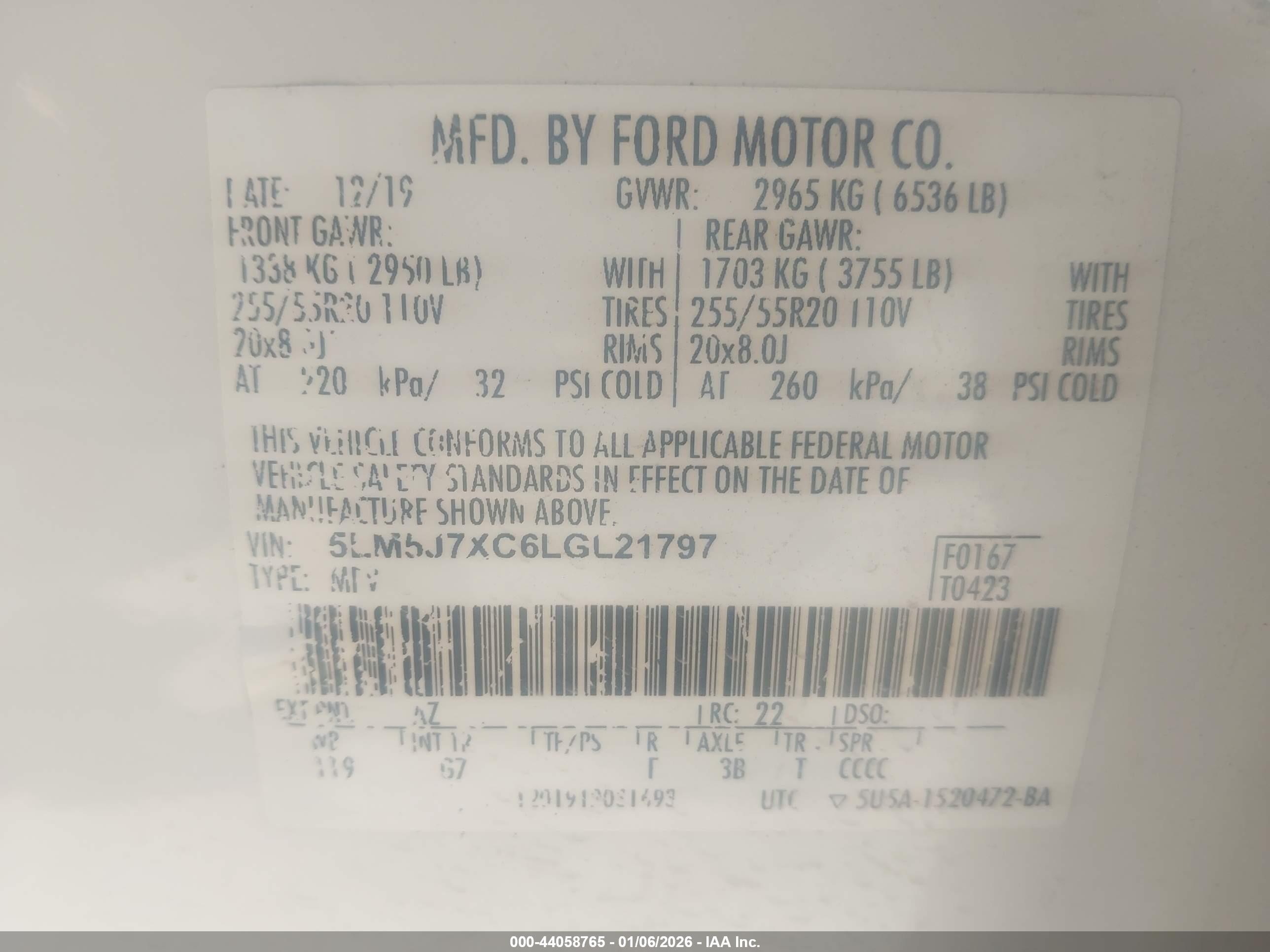 2020 Lincoln Aviator Reserve White vin: 5LM5J7XC6LGL21797