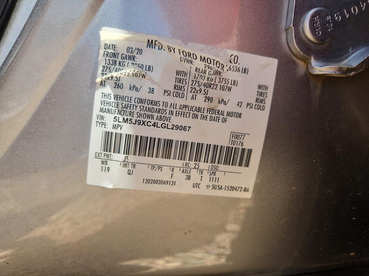 2020 Lincoln Aviator Gray vin: 5LM5J9XC4LGL29067