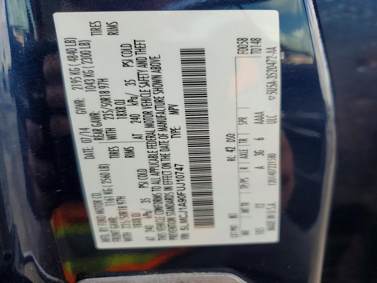 2015 Lincoln Mkc Blue vin: 5LMCJ1A90FUJ10747