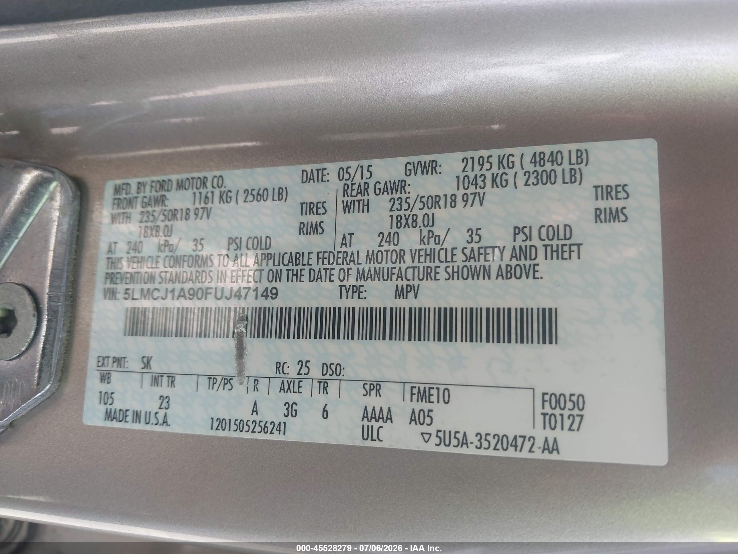 2015 Lincoln Mkc   Silver vin: 5LMCJ1A90FUJ47149