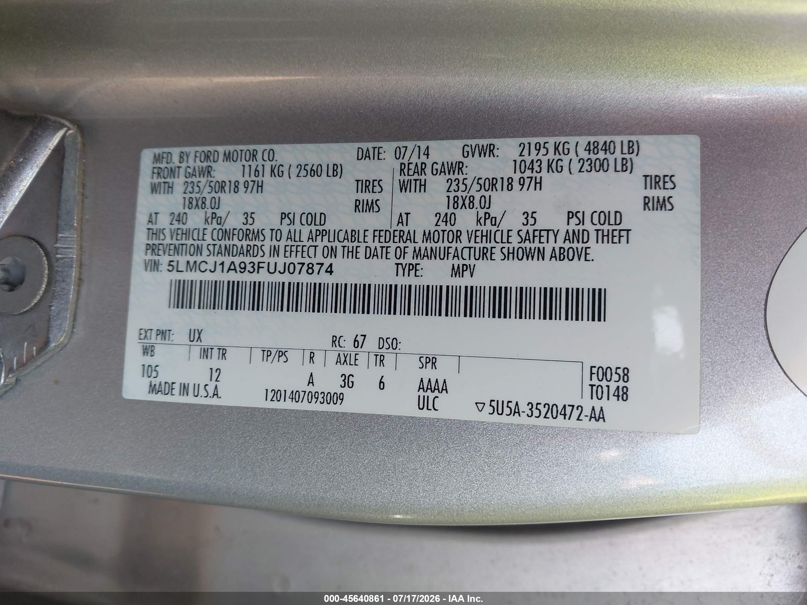 2015 Lincoln Mkc   Серебряный vin: 5LMCJ1A93FUJ07874
