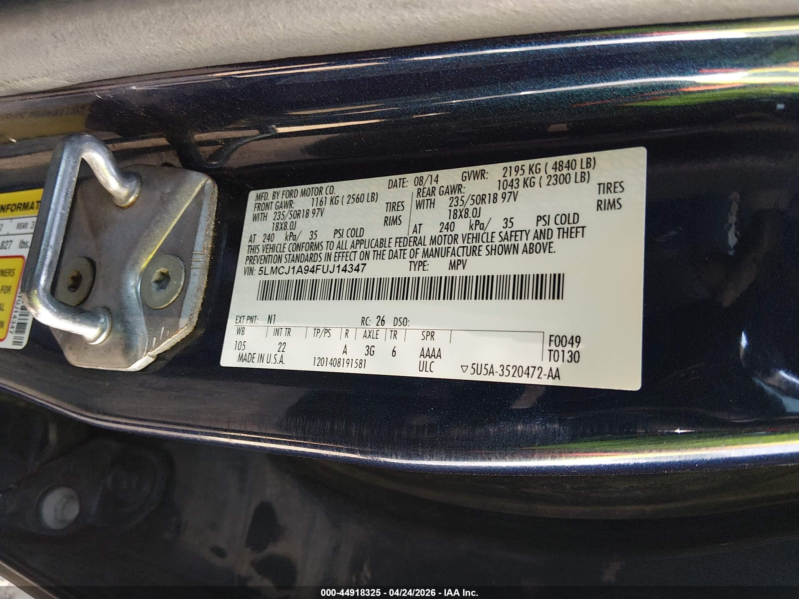 2015 Lincoln Mkc   Black vin: 5LMCJ1A94FUJ14347
