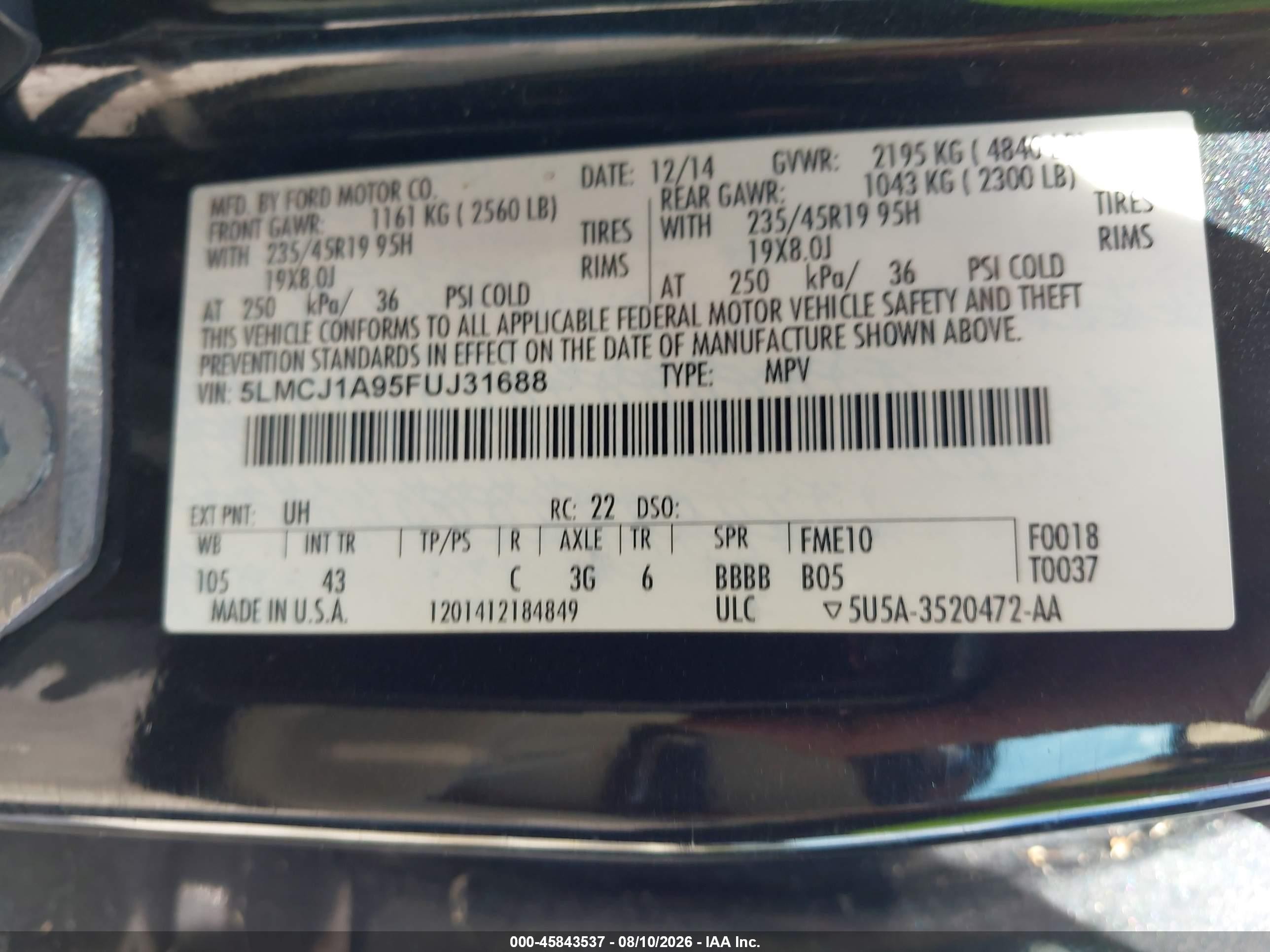 2015 Lincoln Mkc   Black vin: 5LMCJ1A95FUJ31688