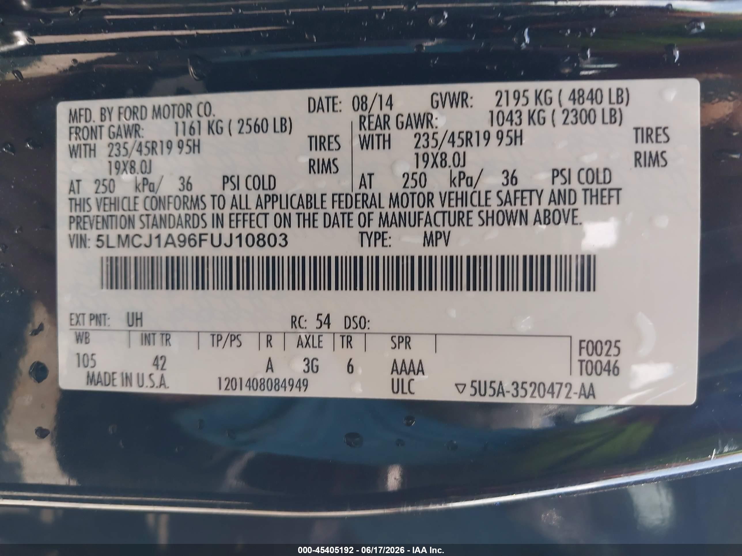 2015 Lincoln Mkc   Black vin: 5LMCJ1A96FUJ10803