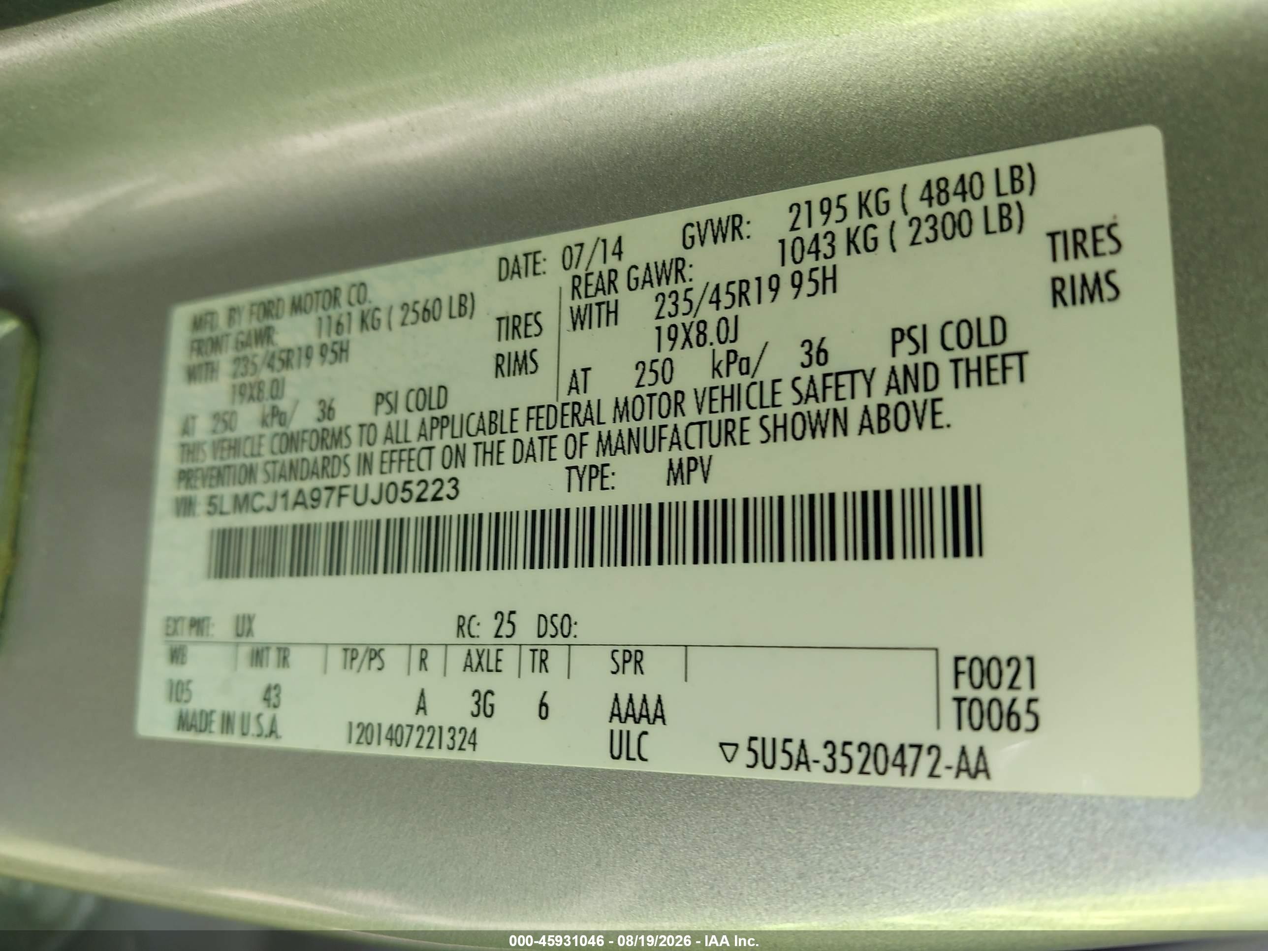 2015 Lincoln Mkc   Silver vin: 5LMCJ1A97FUJ05223