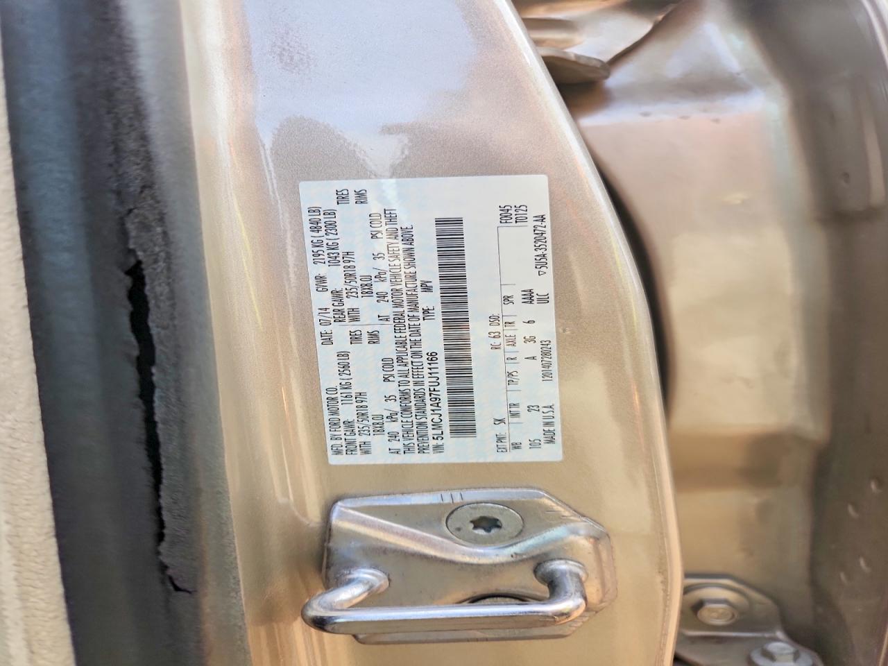 2015 Lincoln Mkc Tan vin: 5LMCJ1A97FUJ11166