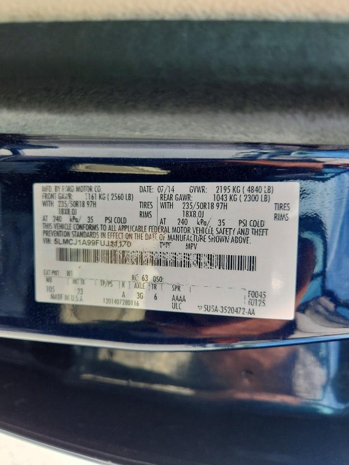2015 Lincoln Mkc Blue vin: 5LMCJ1A99FUJ11170