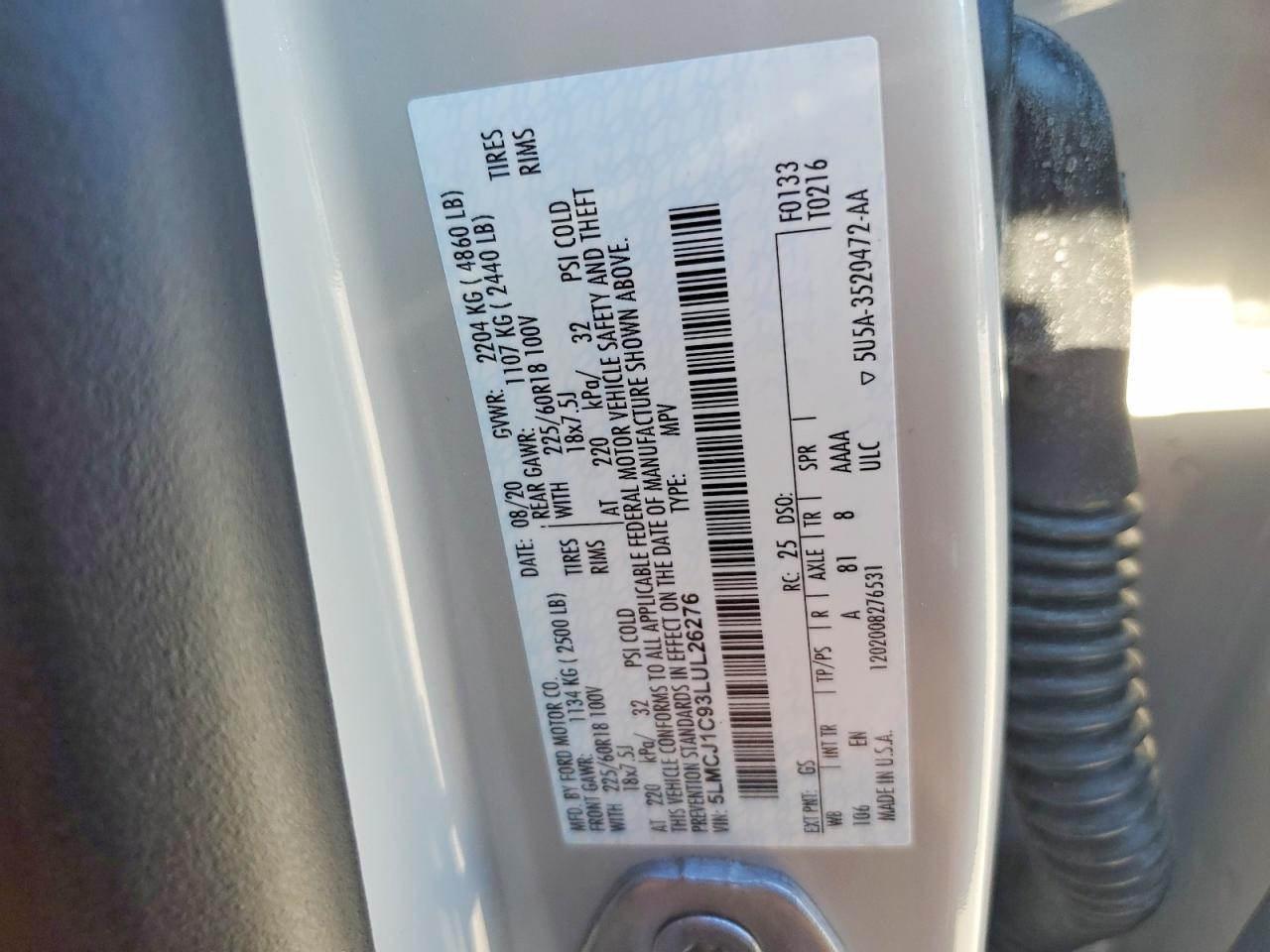 2020 Lincoln Corsair Cream vin: 5LMCJ1C93LUL26276