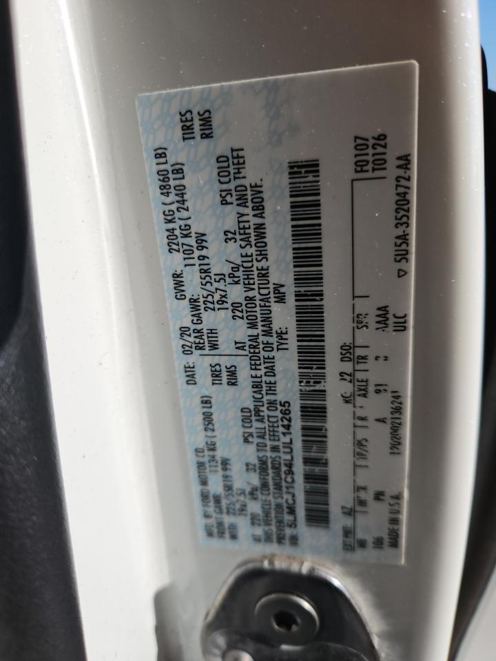 2020 Lincoln Corsair White vin: 5LMCJ1C94LUL14265