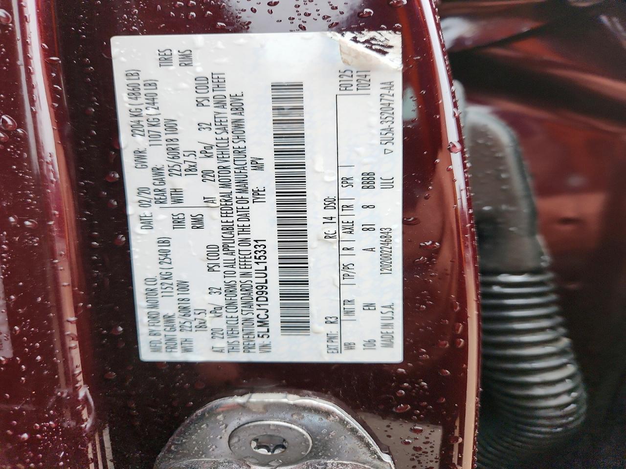 2020 Lincoln Corsair Burgundy vin: 5LMCJ1D99LUL15331