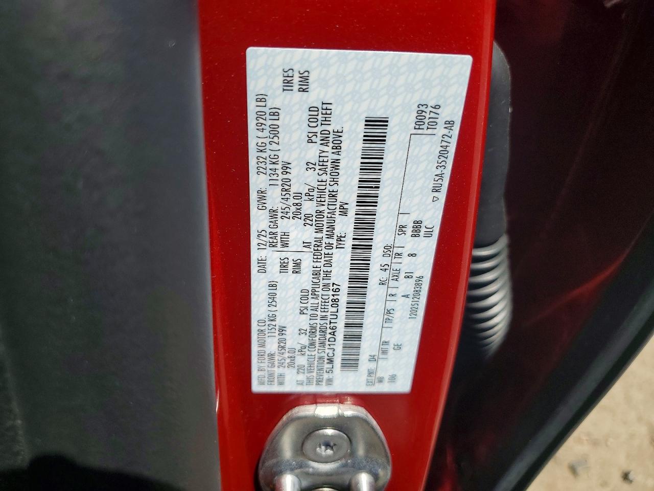 2026 Lincoln Corsair Premiere Red vin: 5LMCJ1DA6TUL08167