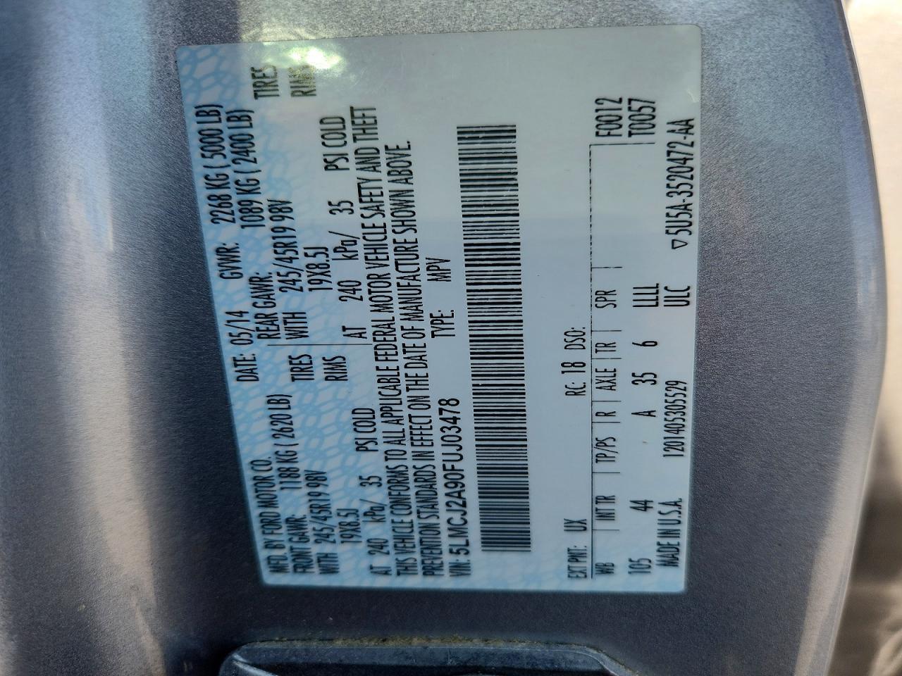 2015 Lincoln Mkc Silver vin: 5LMCJ2A90FUJ03478