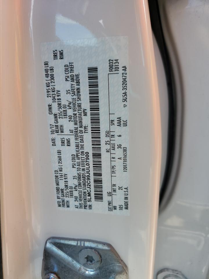 2018 Lincoln Mkc Select White vin: 5LMCJ2C99JUL07900