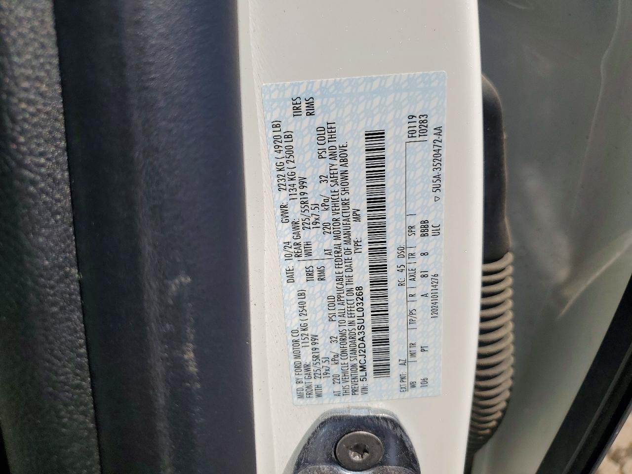 2025 Lincoln Corsair Reserve White vin: 5LMCJ2DA3SUL03268