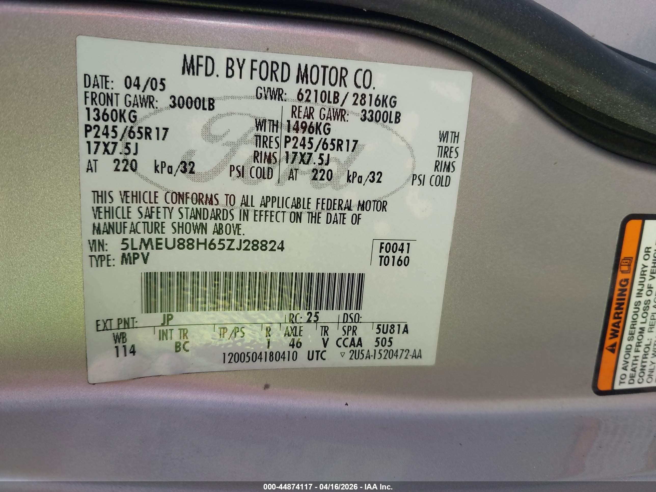 2005 Lincoln Aviator   Silver vin: 5LMEU88H65ZJ28824