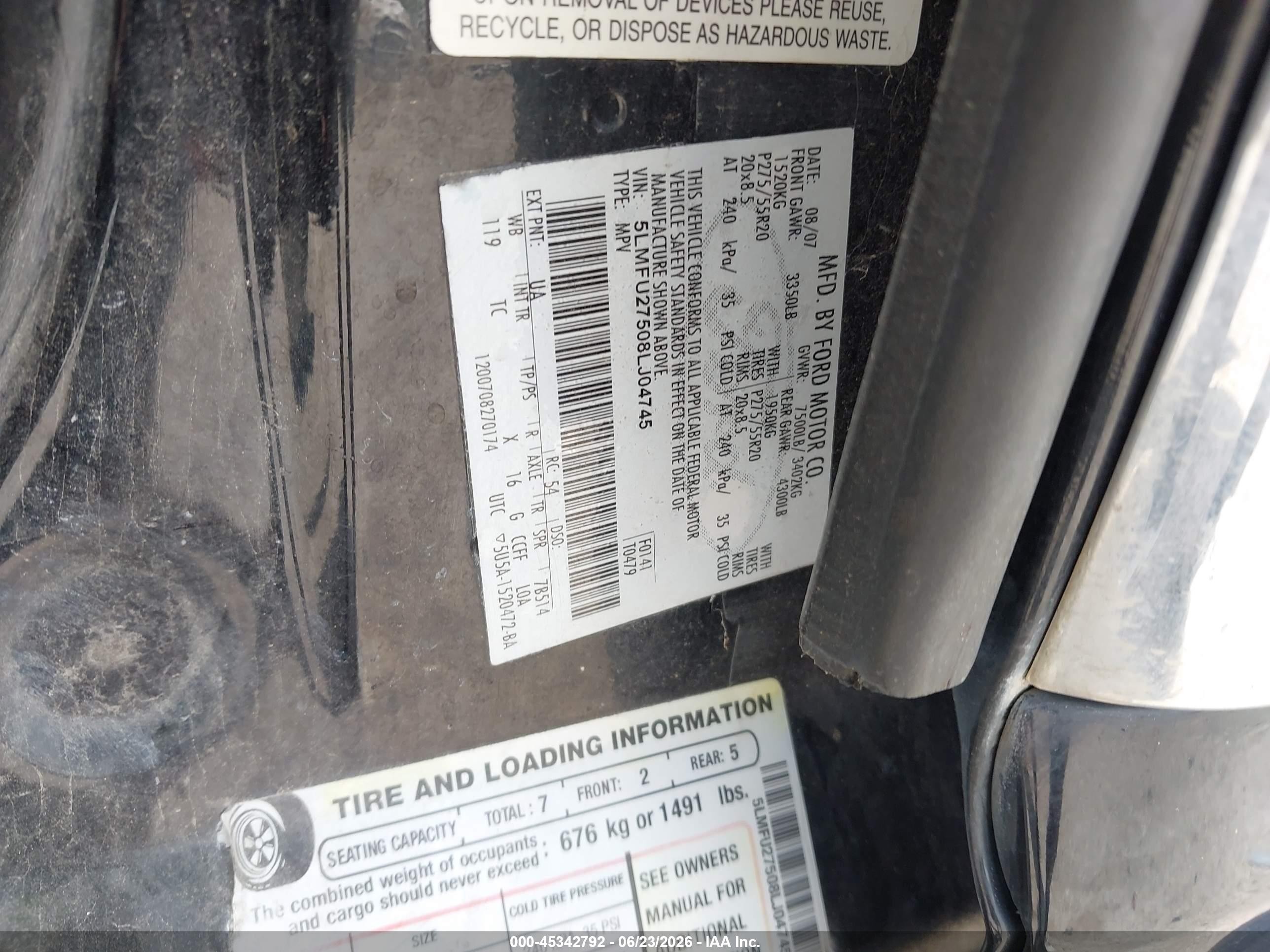 2008 Lincoln Navigator   Black vin: 5LMFU27508LJ04745