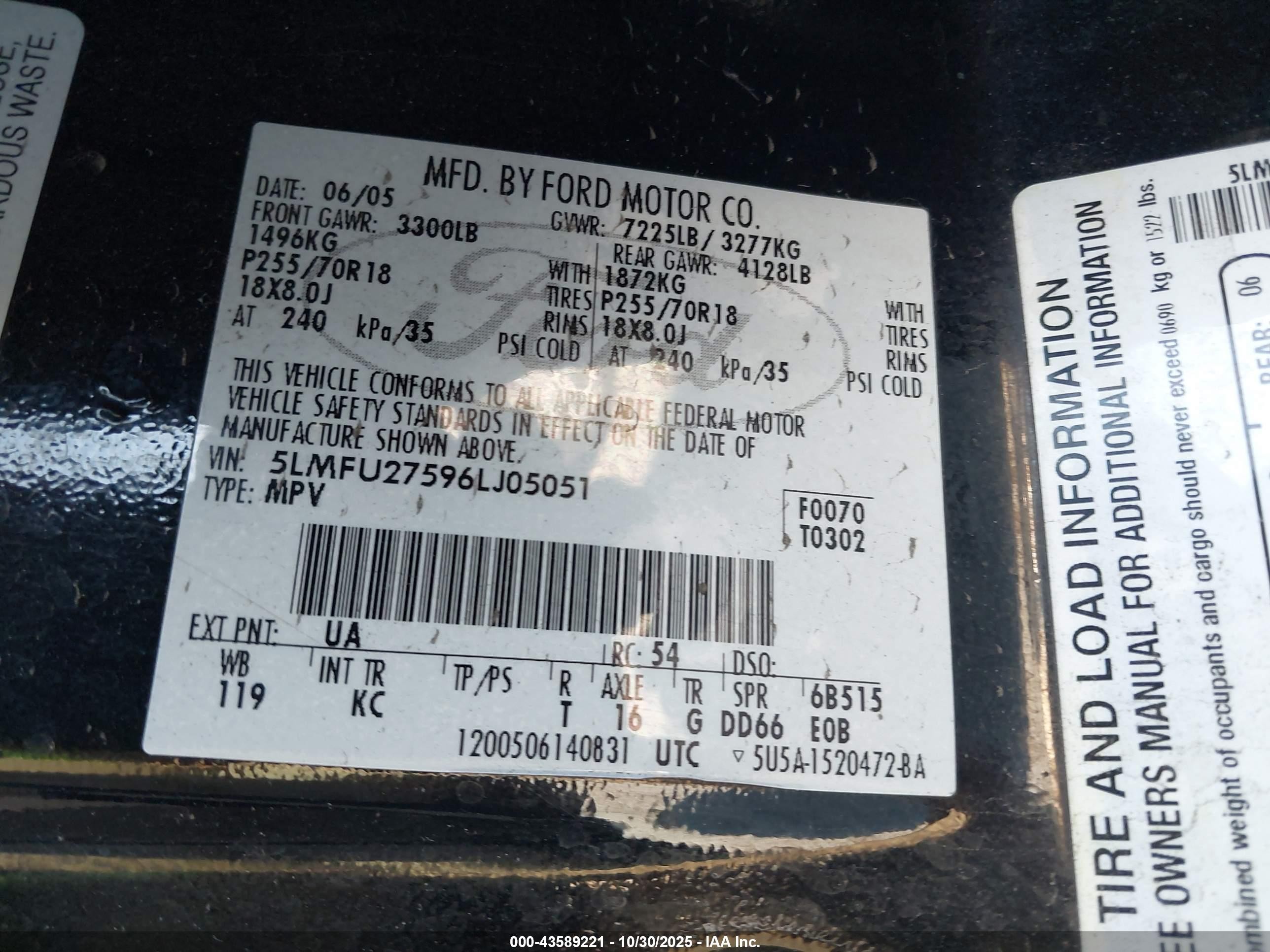 2006 Lincoln Navigator   Black vin: 5LMFU27596LJ05051
