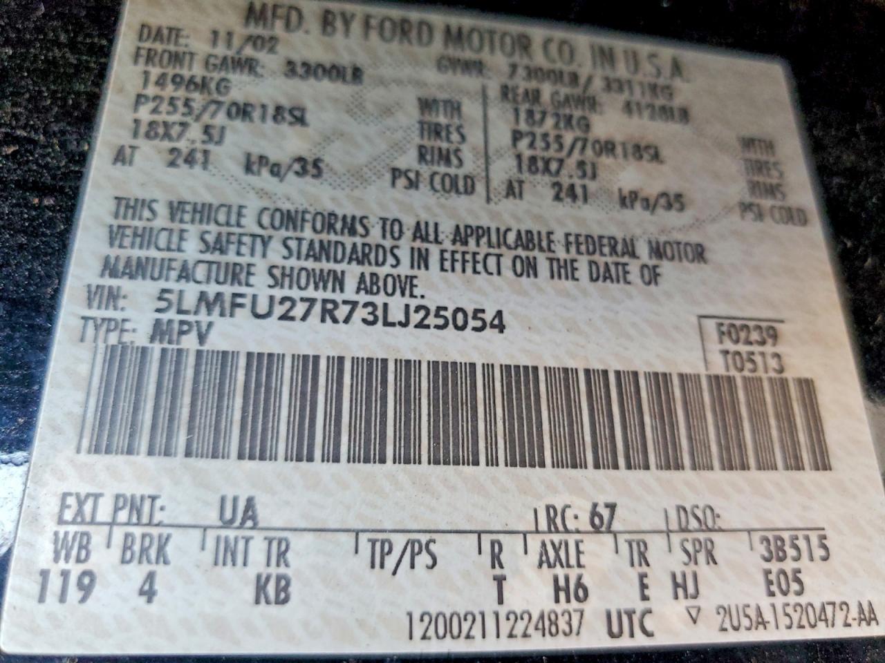 2003 Lincoln Navigator Черный vin: 5LMFU27R73LJ25054