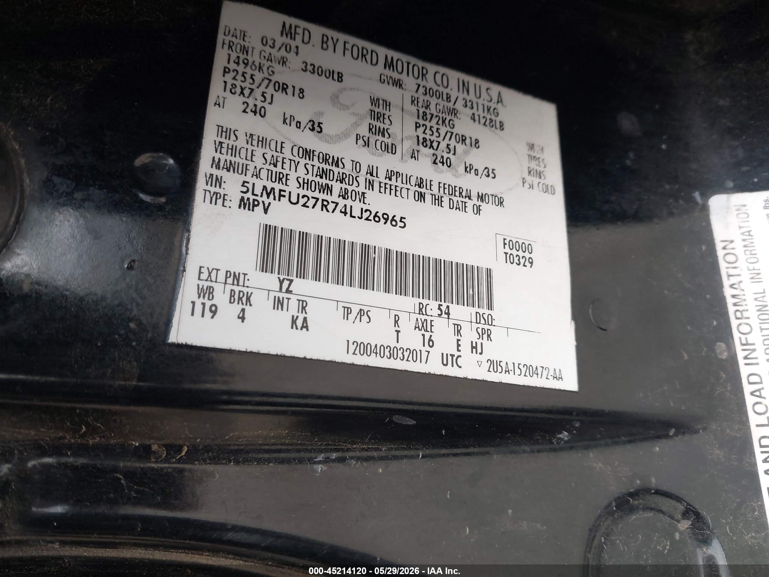 2004 Lincoln Navigator   Black vin: 5LMFU27R74LJ26965