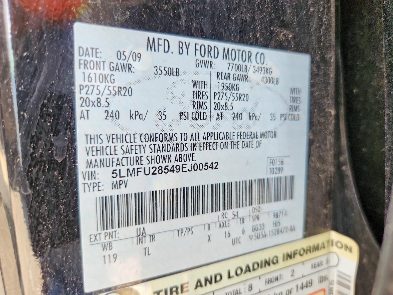 2009 Lincoln Navigator Black vin: 5LMFU28549EJ00542