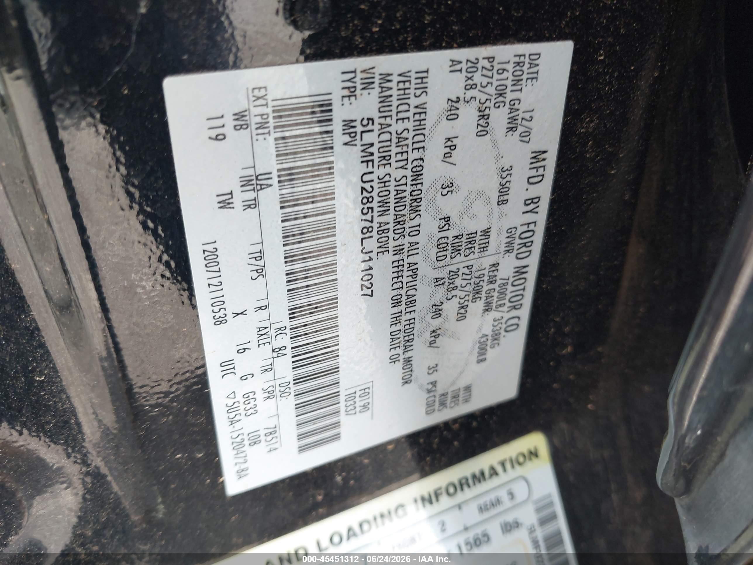 2008 Lincoln Navigator   Black vin: 5LMFU28578LJ11027