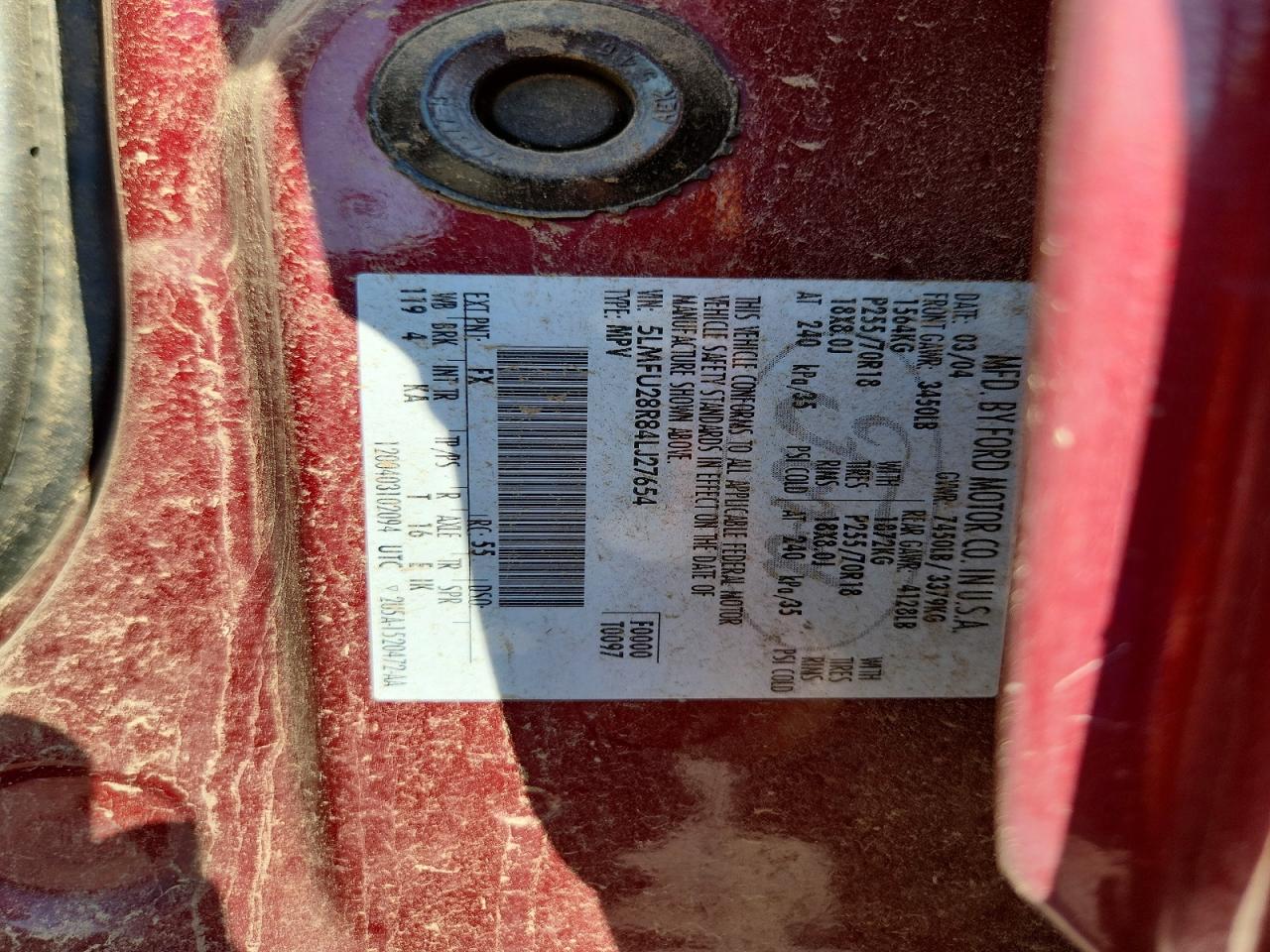 2004 Lincoln Navigator Burgundy vin: 5LMFU28R84LJ27654