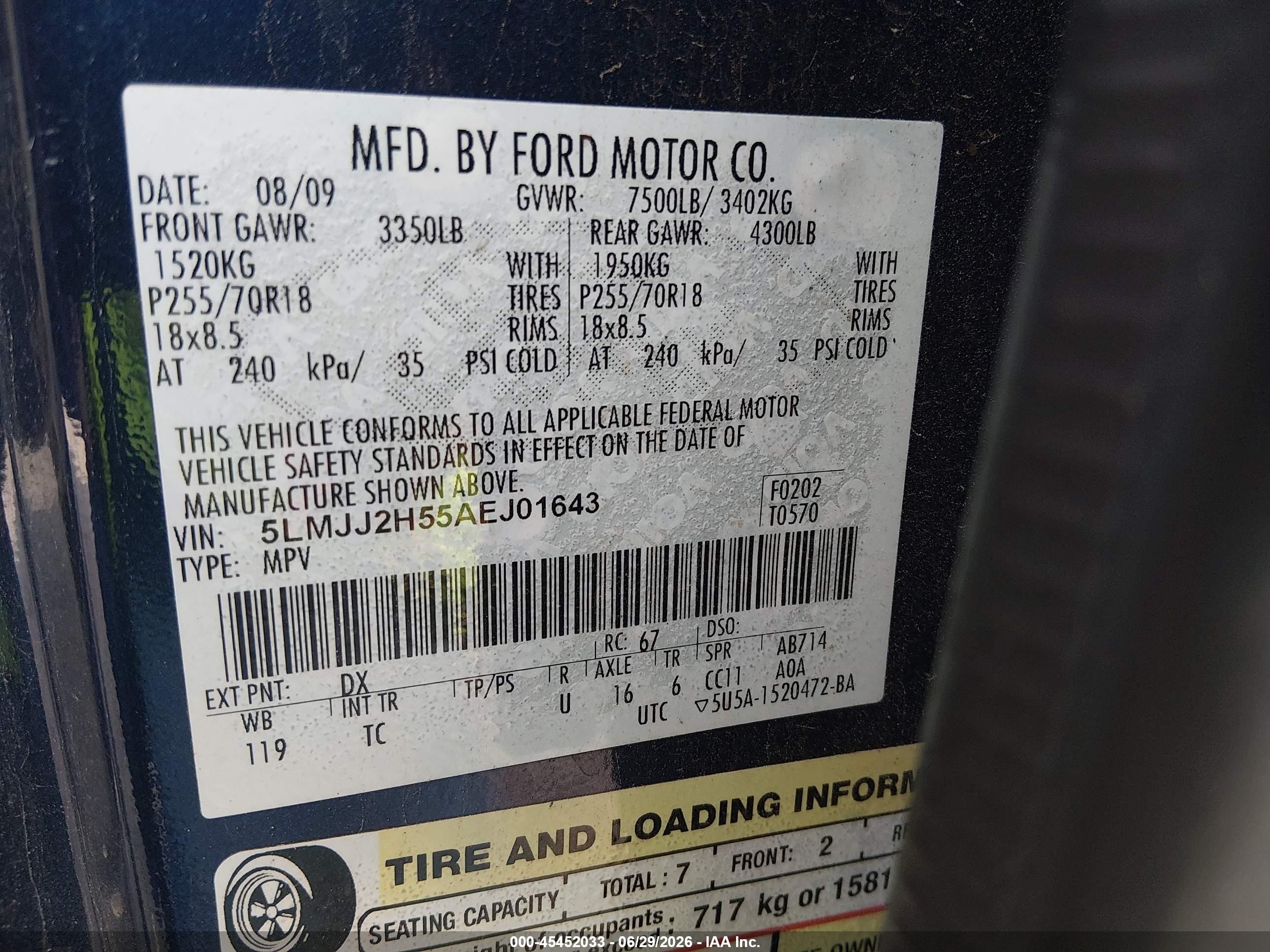 2010 Lincoln Navigator   Blue vin: 5LMJJ2H55AEJ01643