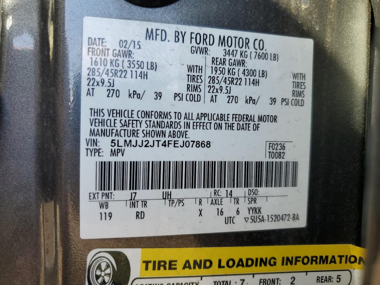 2015 Lincoln Navigator Charcoal vin: 5LMJJ2JT4FEJ07868