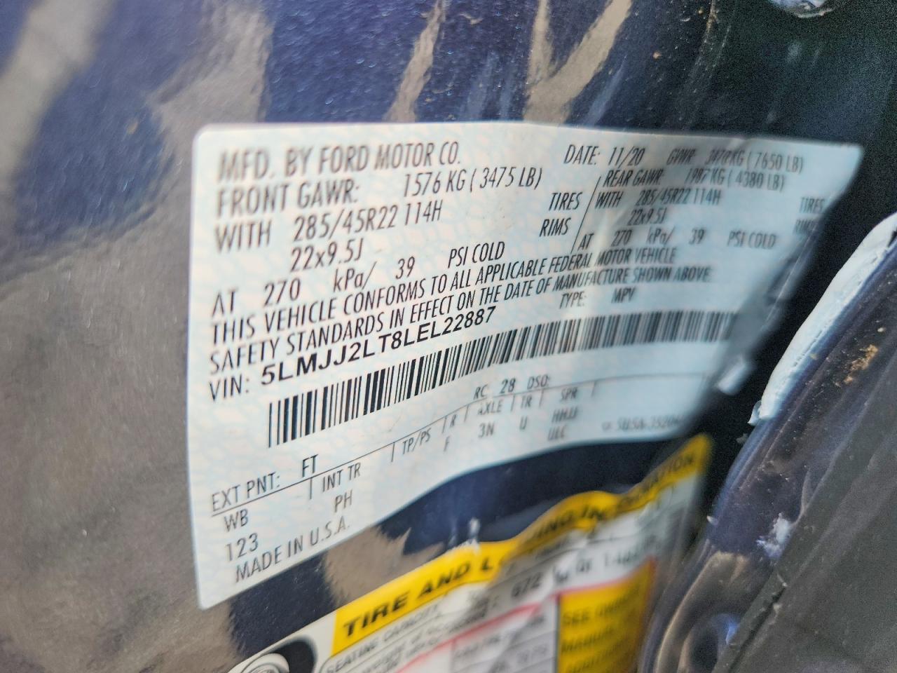 2020 Lincoln Navigator Reserve Blue vin: 5LMJJ2LT8LEL22887