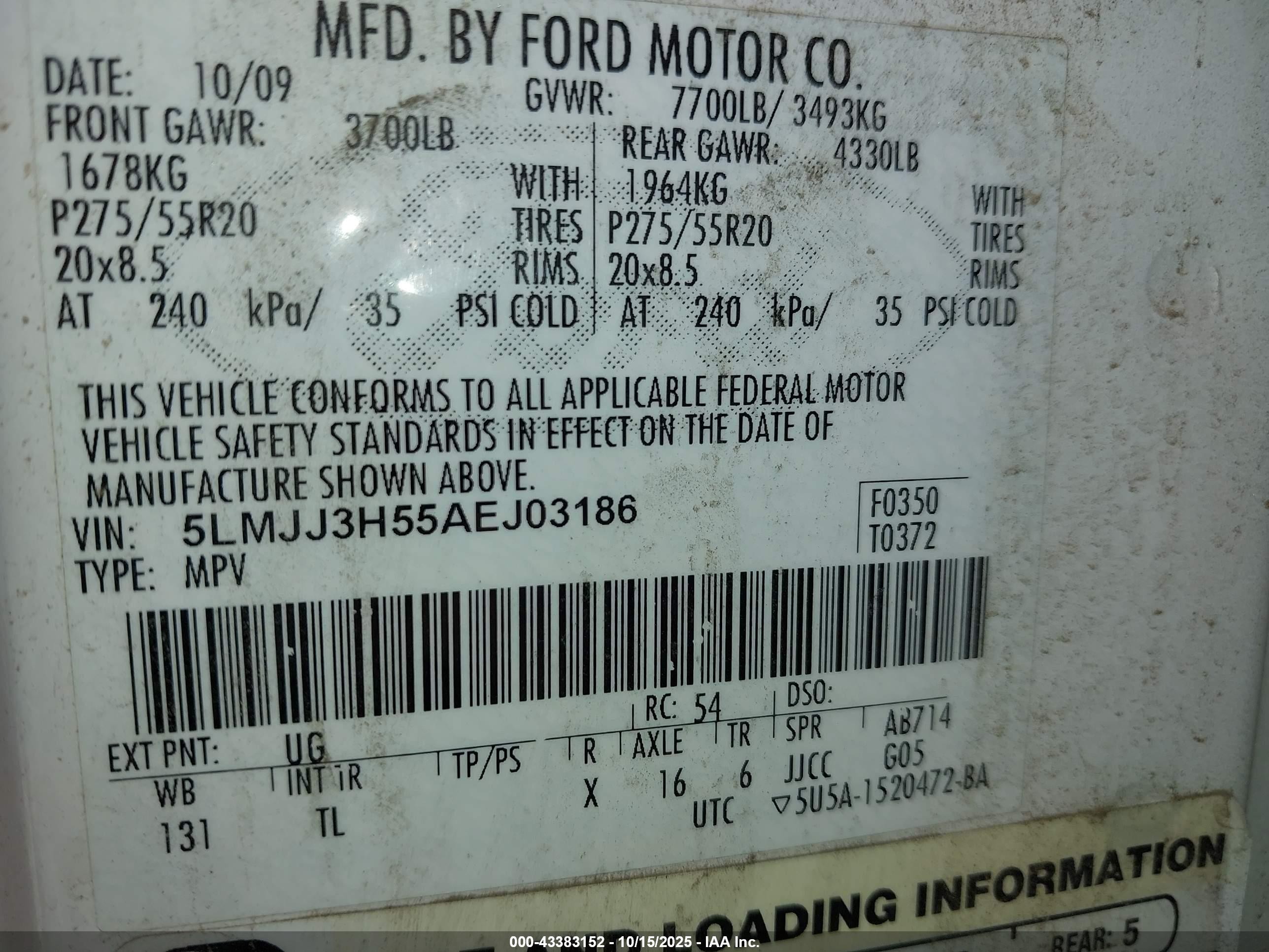 2010 Lincoln Navigator L   White vin: 5LMJJ3H55AEJ03186