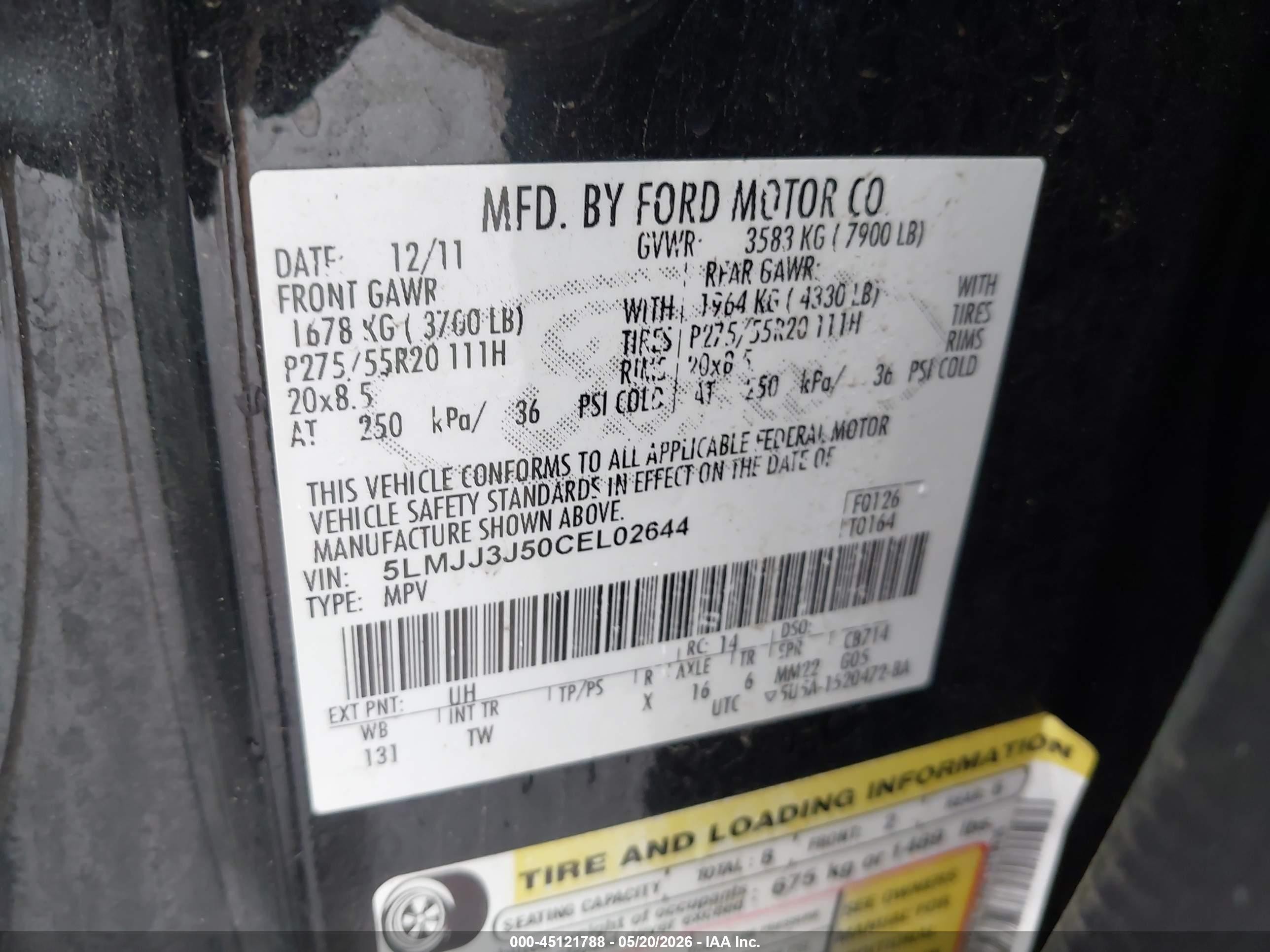 2012 Lincoln Navigator L   Black vin: 5LMJJ3J50CEL02644