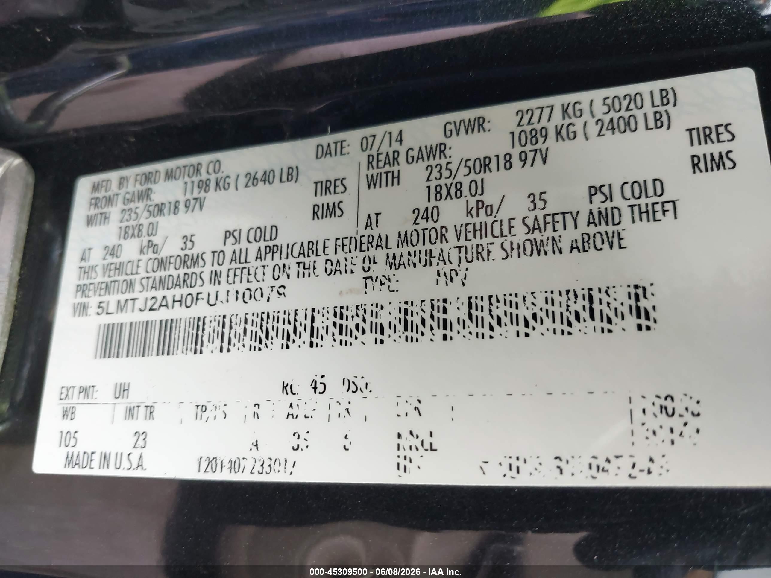 2015 Lincoln Mkc   Black vin: 5LMTJ2AH0FUJ10079