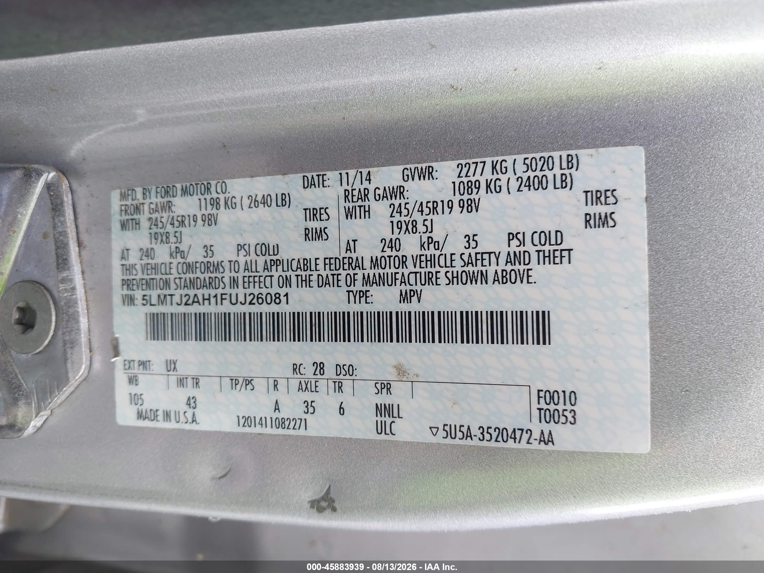 2015 Lincoln Mkc   Silver vin: 5LMTJ2AH1FUJ26081