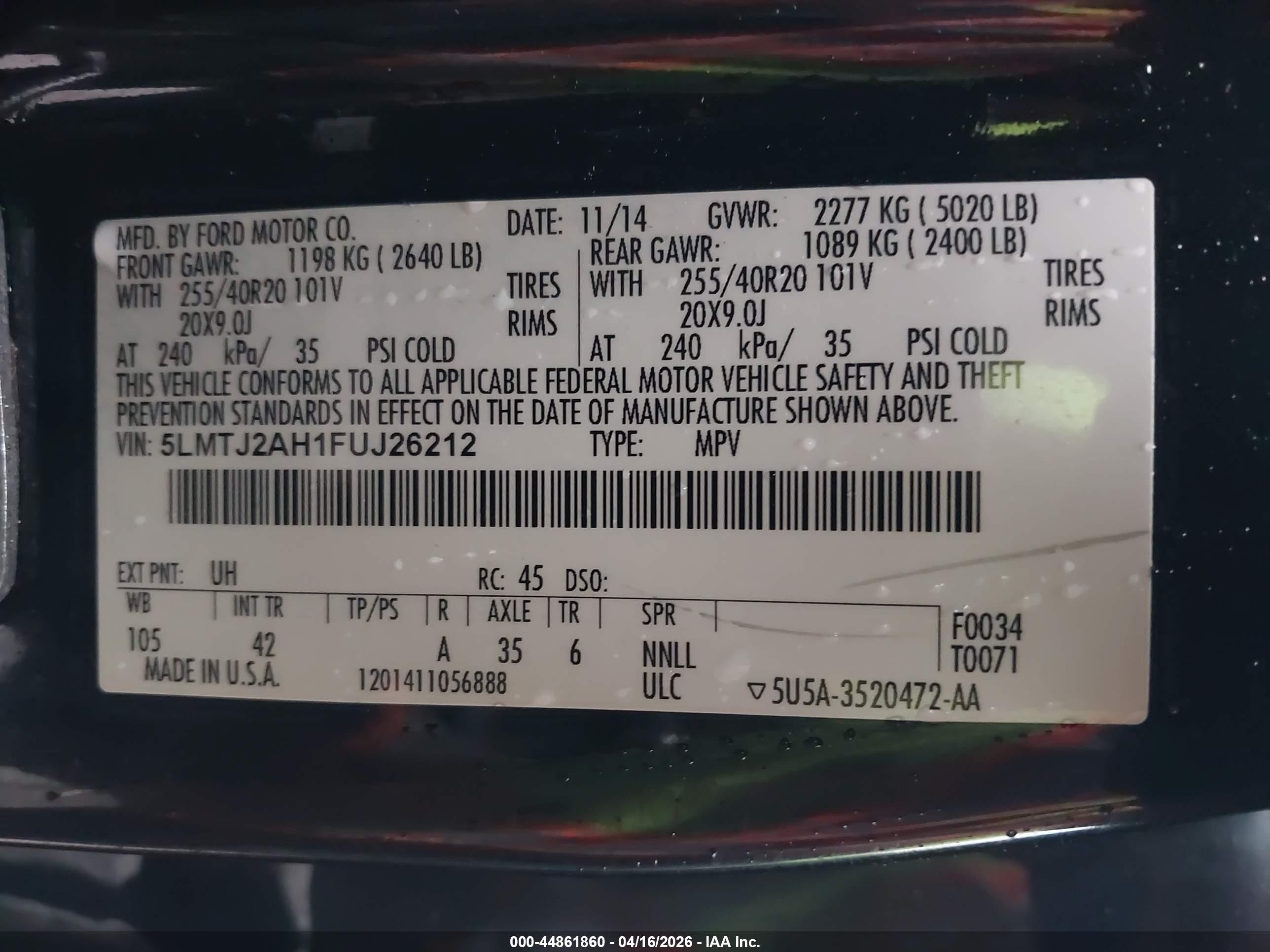 2015 Lincoln Mkc   Black vin: 5LMTJ2AH1FUJ26212