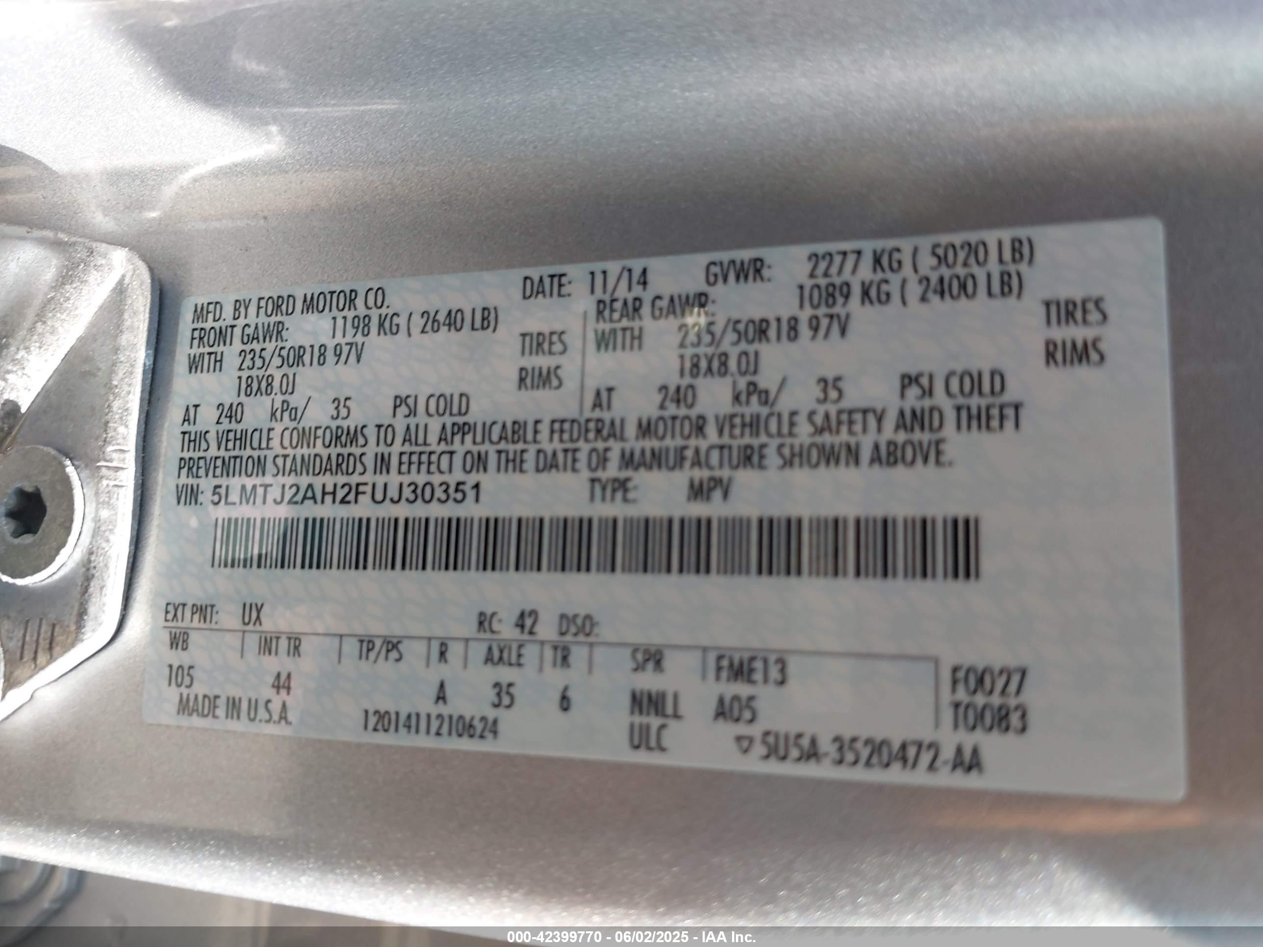 2015 Lincoln Mkc   Silver vin: 5LMTJ2AH2FUJ30351