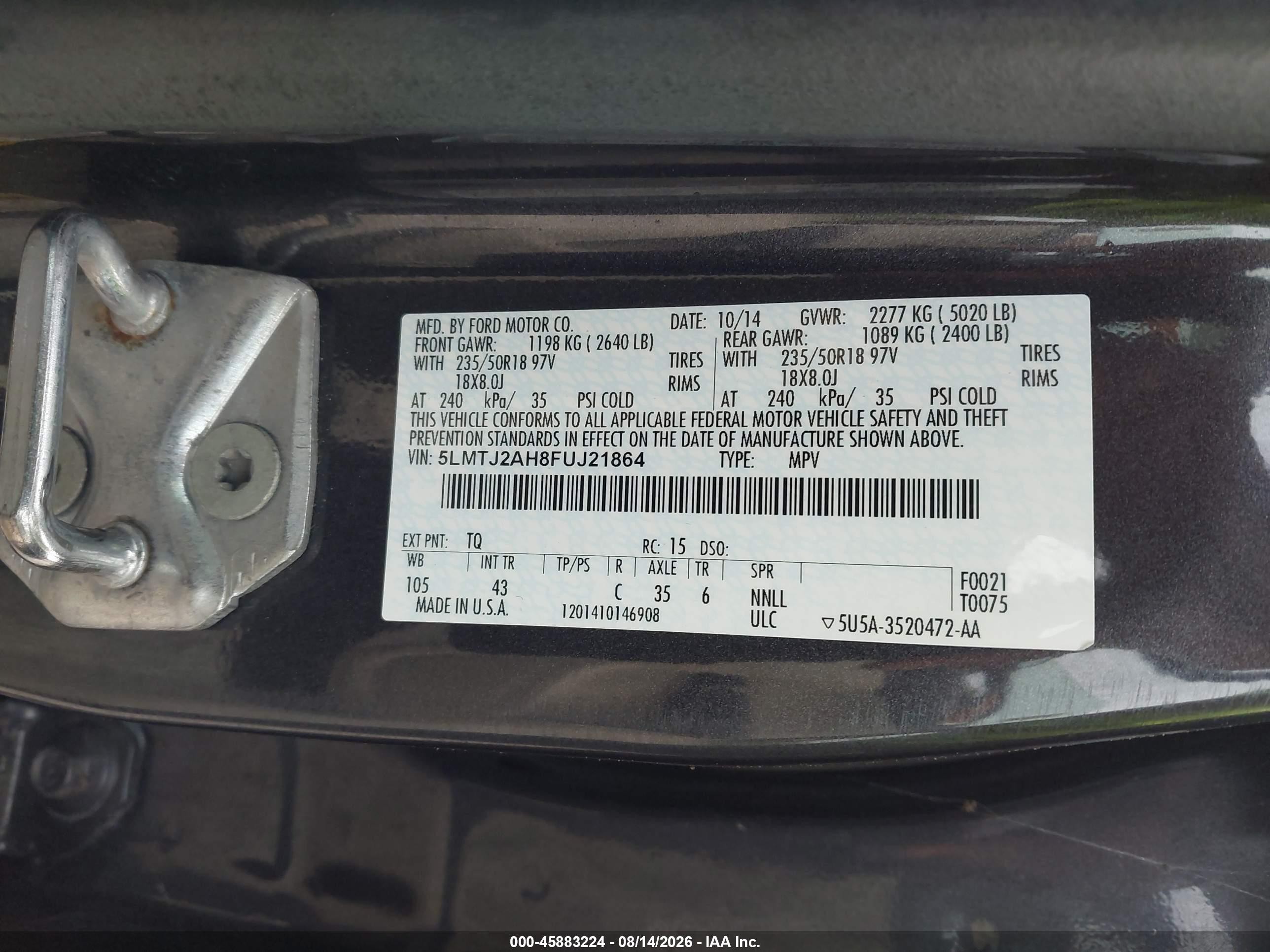 2015 Lincoln Mkc   Gray vin: 5LMTJ2AH8FUJ21864