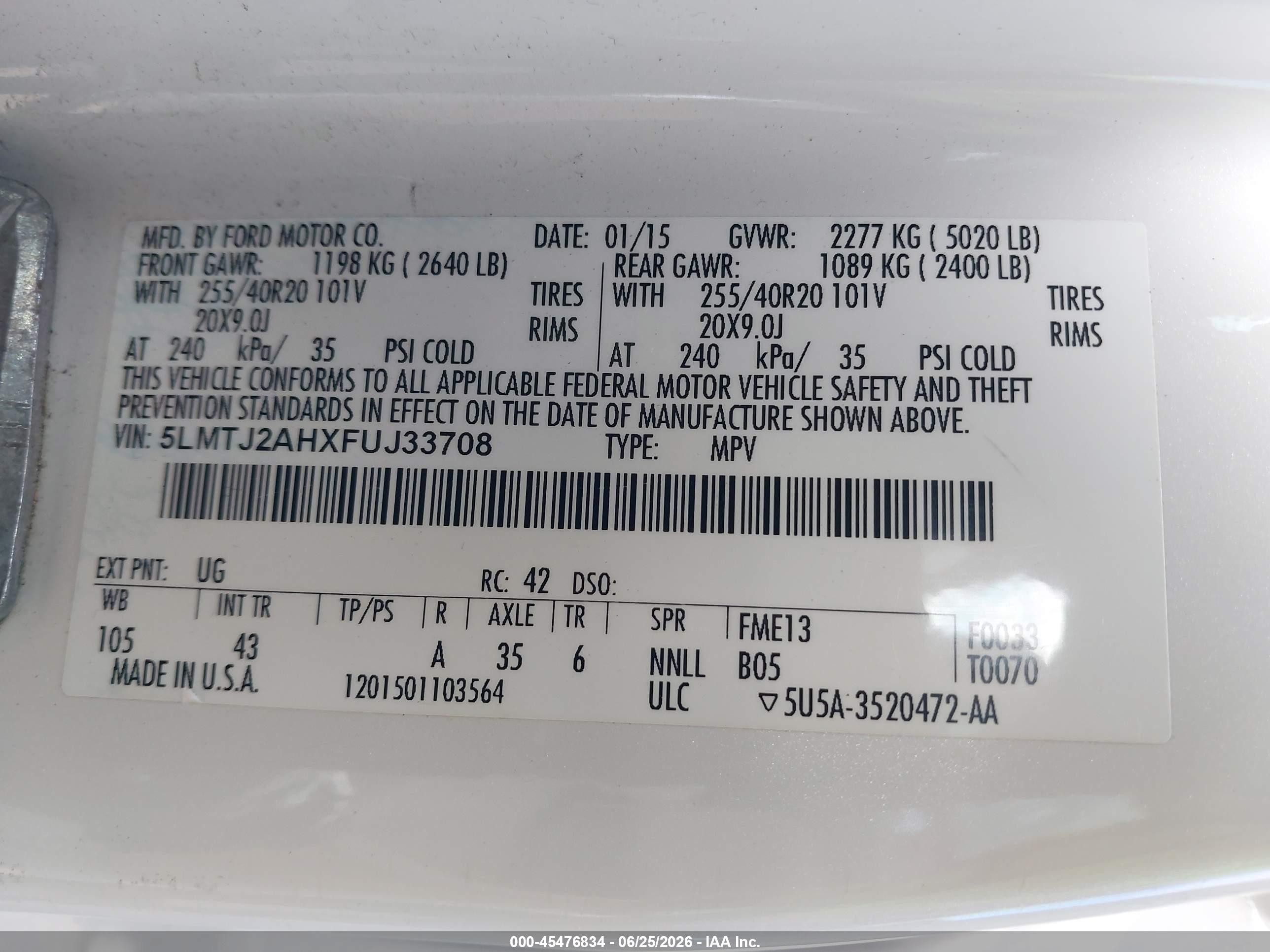 2015 Lincoln Mkc   White vin: 5LMTJ2AHXFUJ33708