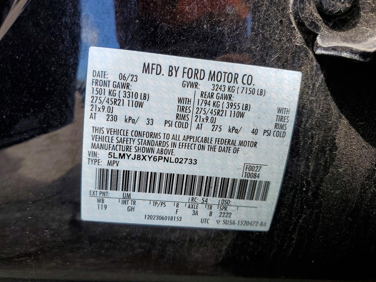 2023 Lincoln Aviator Grand Touring Black vin: 5LMYJ8XY6PNL02733