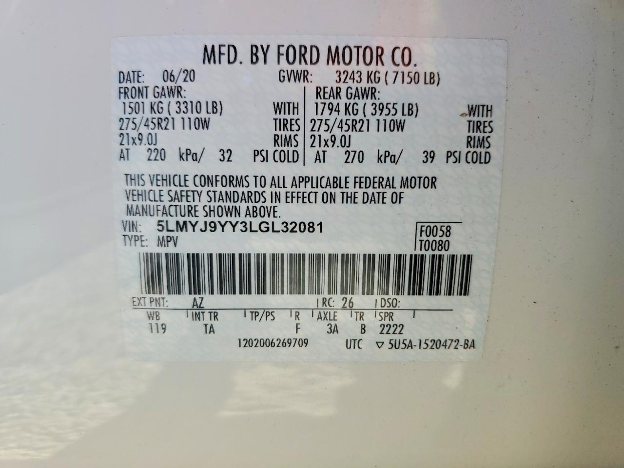 2020 Lincoln Aviator Black Label Grand Touring White vin: 5LMYJ9YY3LGL32081