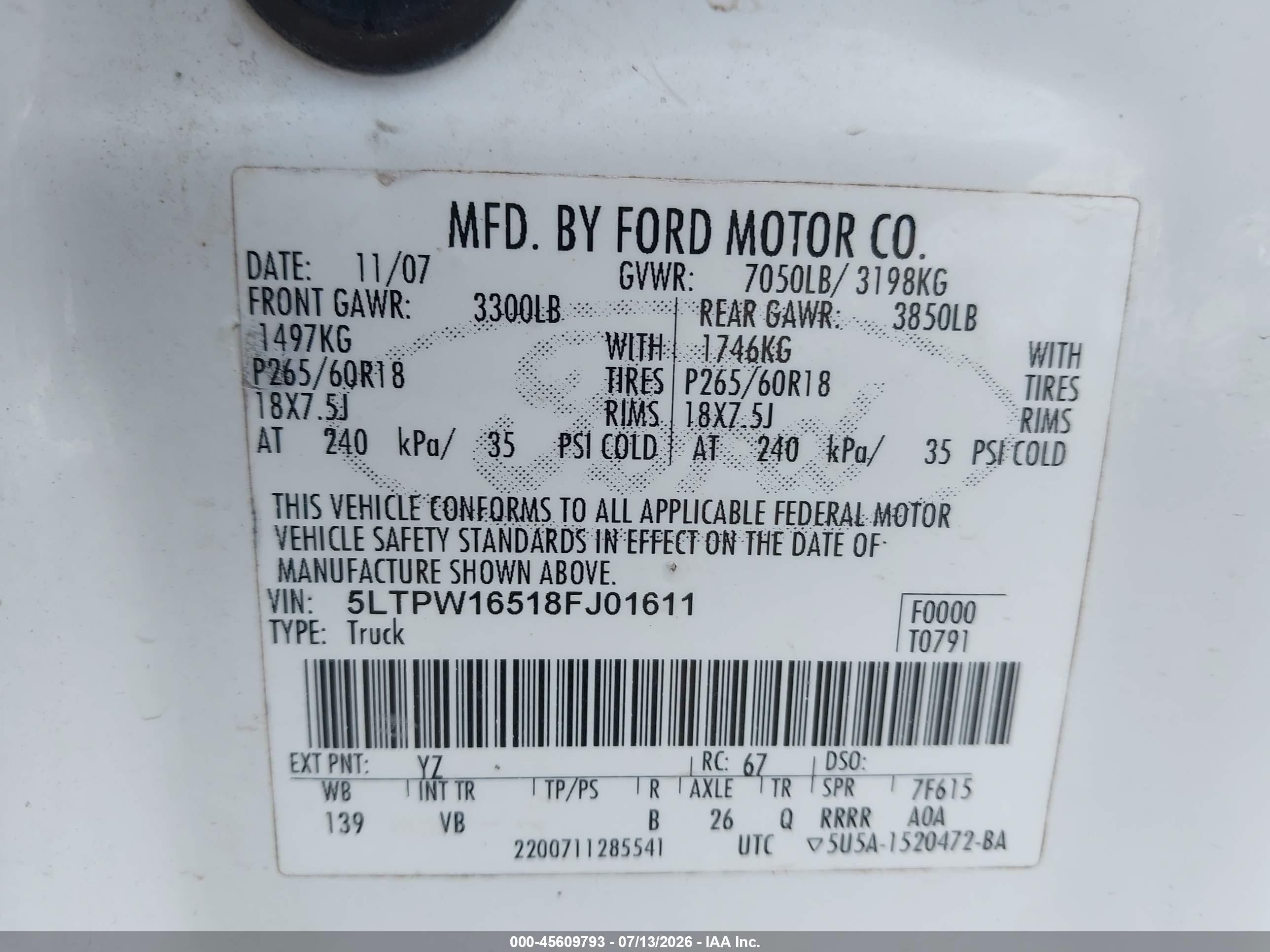 2008 Lincoln Mark Lt White vin: 5LTPW16518FJ01611