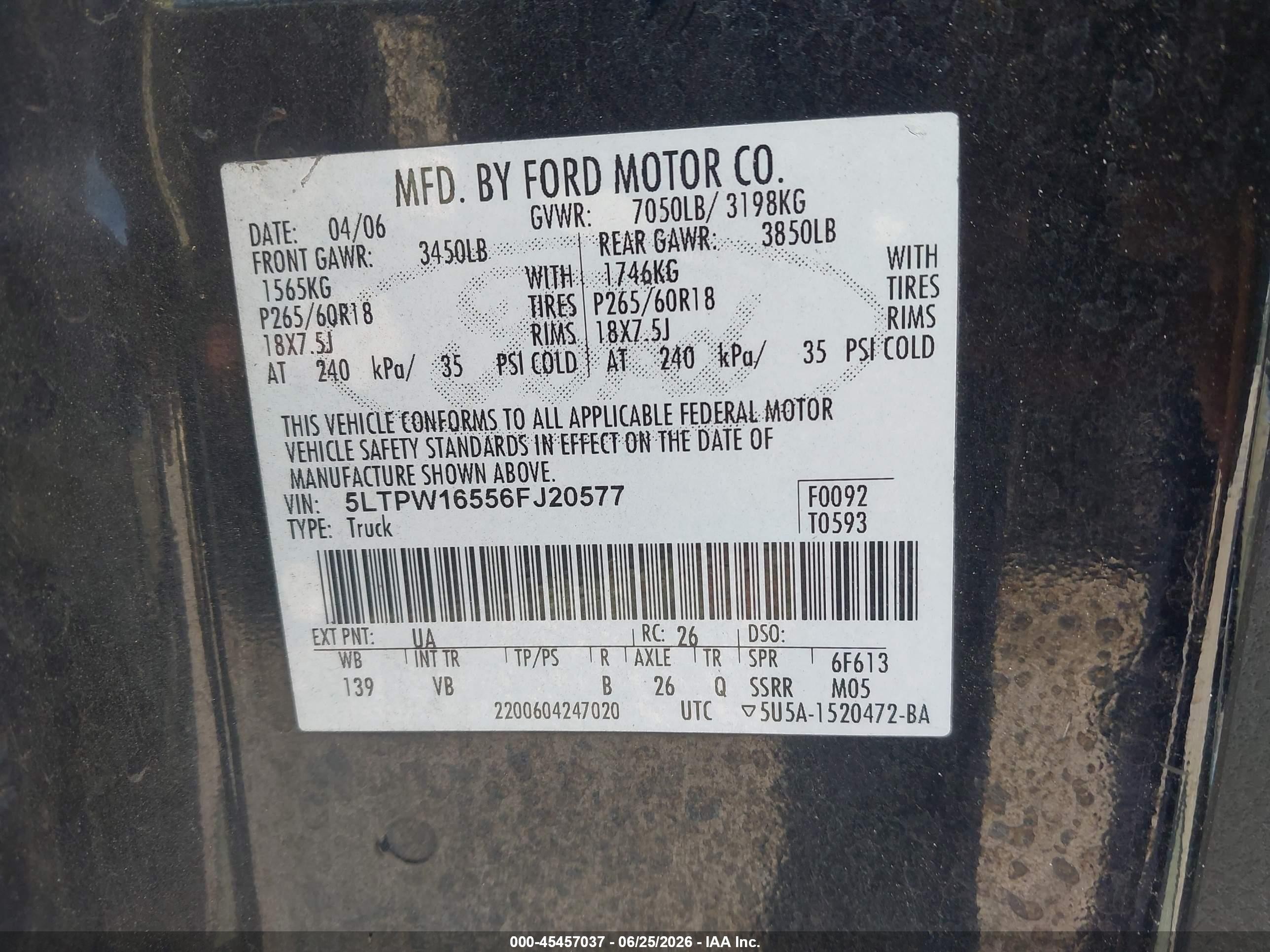 2006 Lincoln Mark Lt   Black vin: 5LTPW16556FJ20577