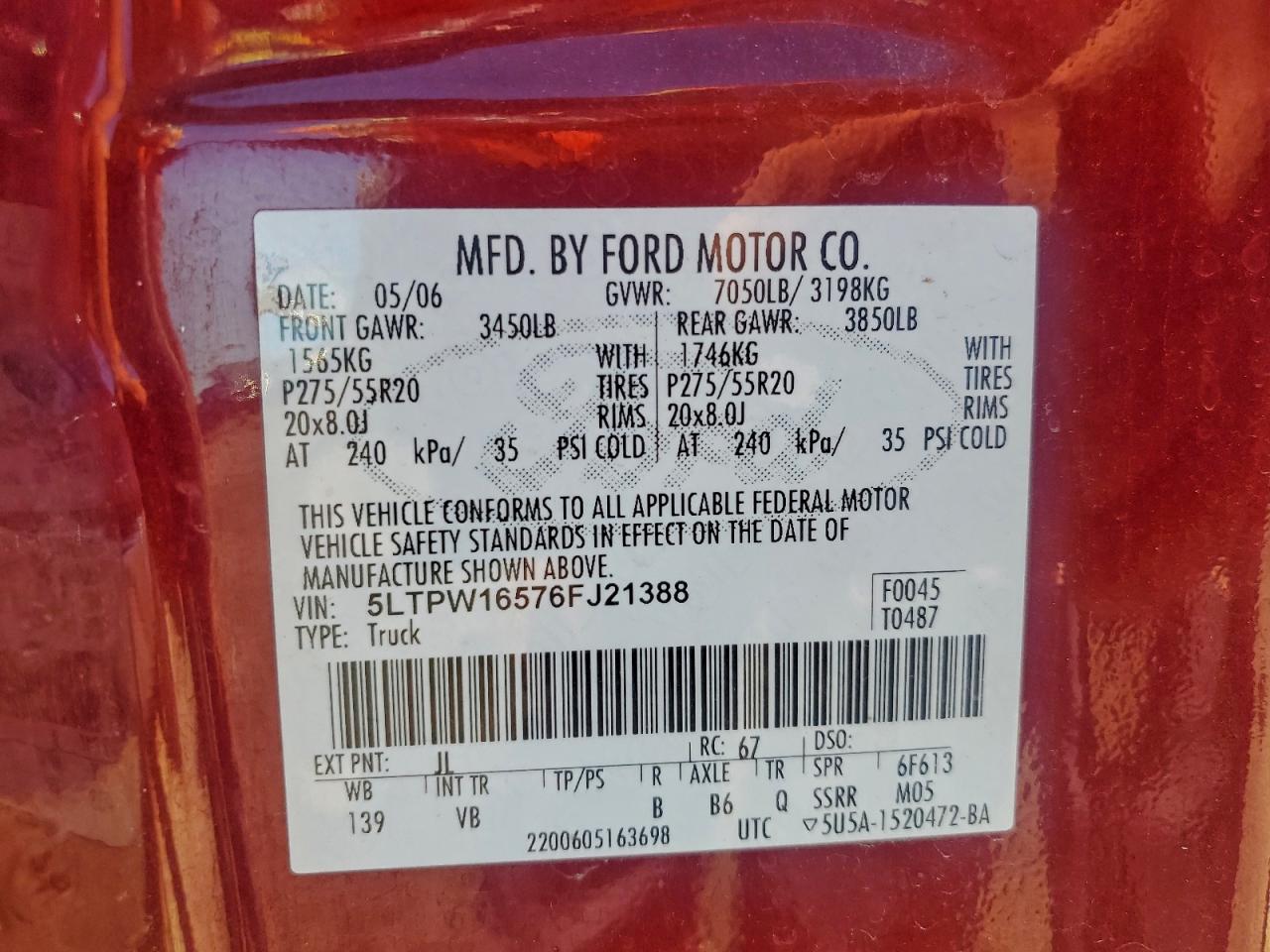 2006 Lincoln Mark Lt Maroon vin: 5LTPW16576FJ21388