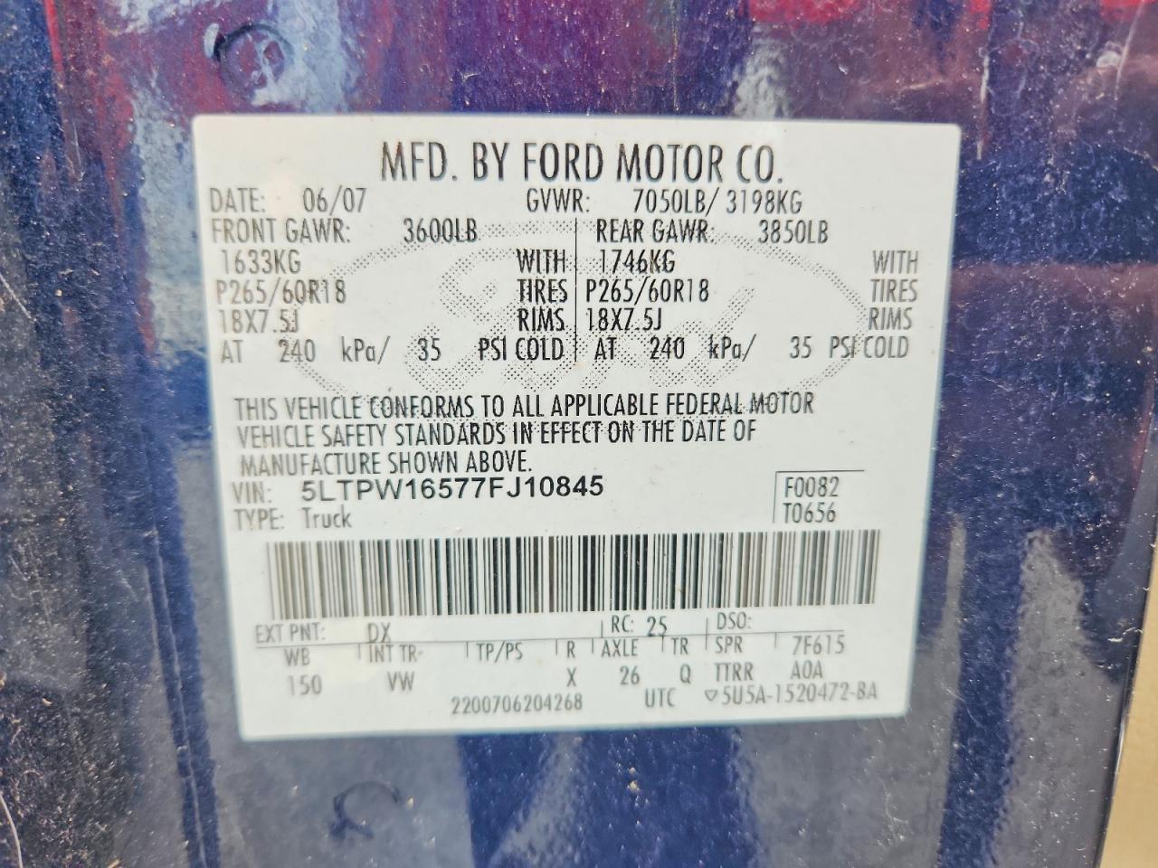 2007 Lincoln Mark Lt Blue vin: 5LTPW16577FJ10845