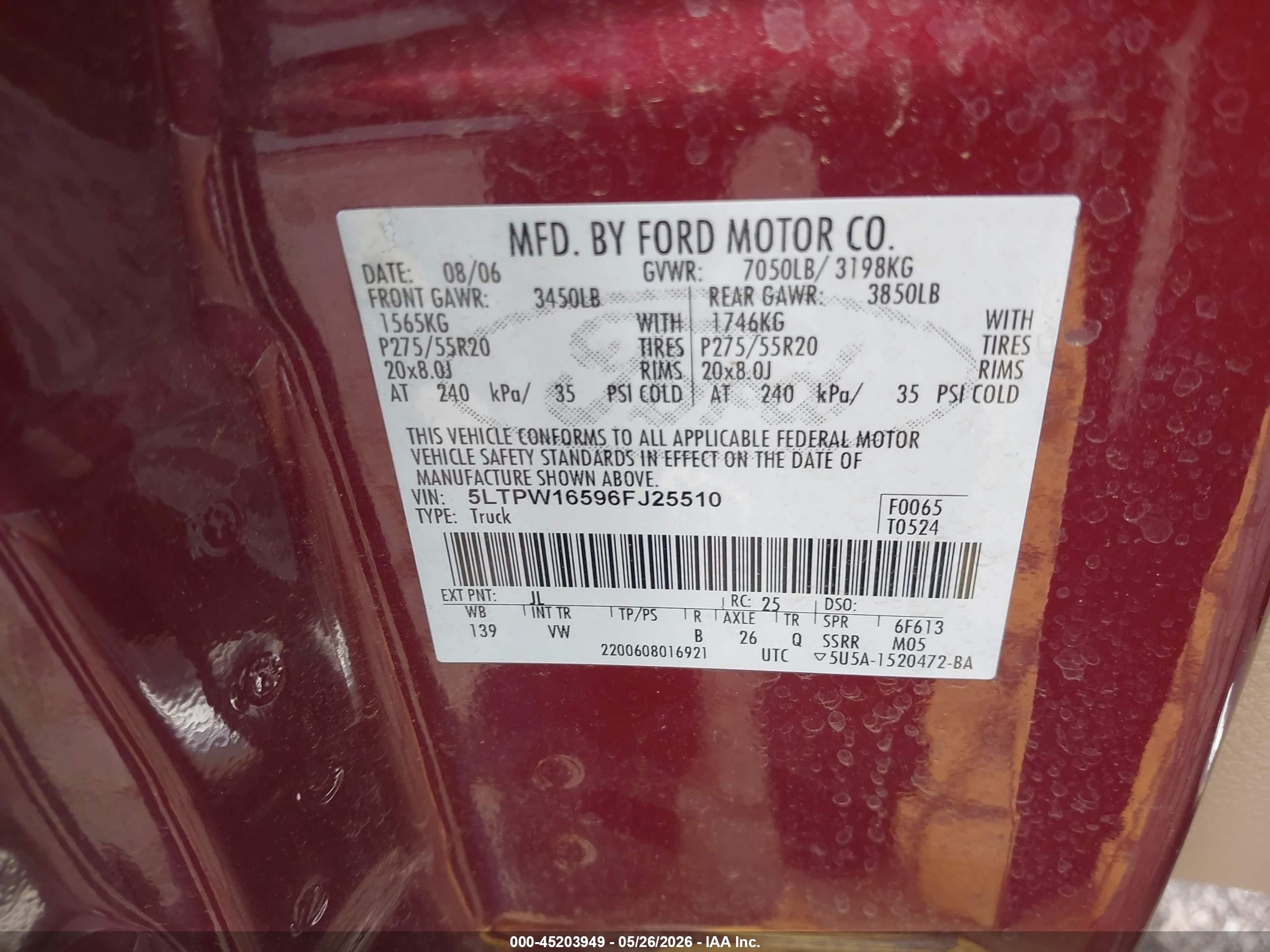 2006 Lincoln Mark Lt   Burgundy vin: 5LTPW16596FJ25510