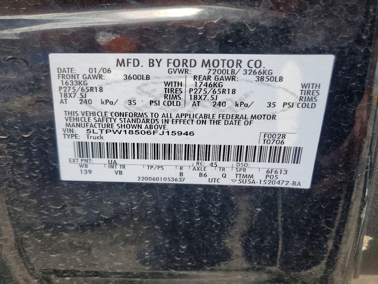 2006 Lincoln Mark Lt Черный vin: 5LTPW18506FJ15946