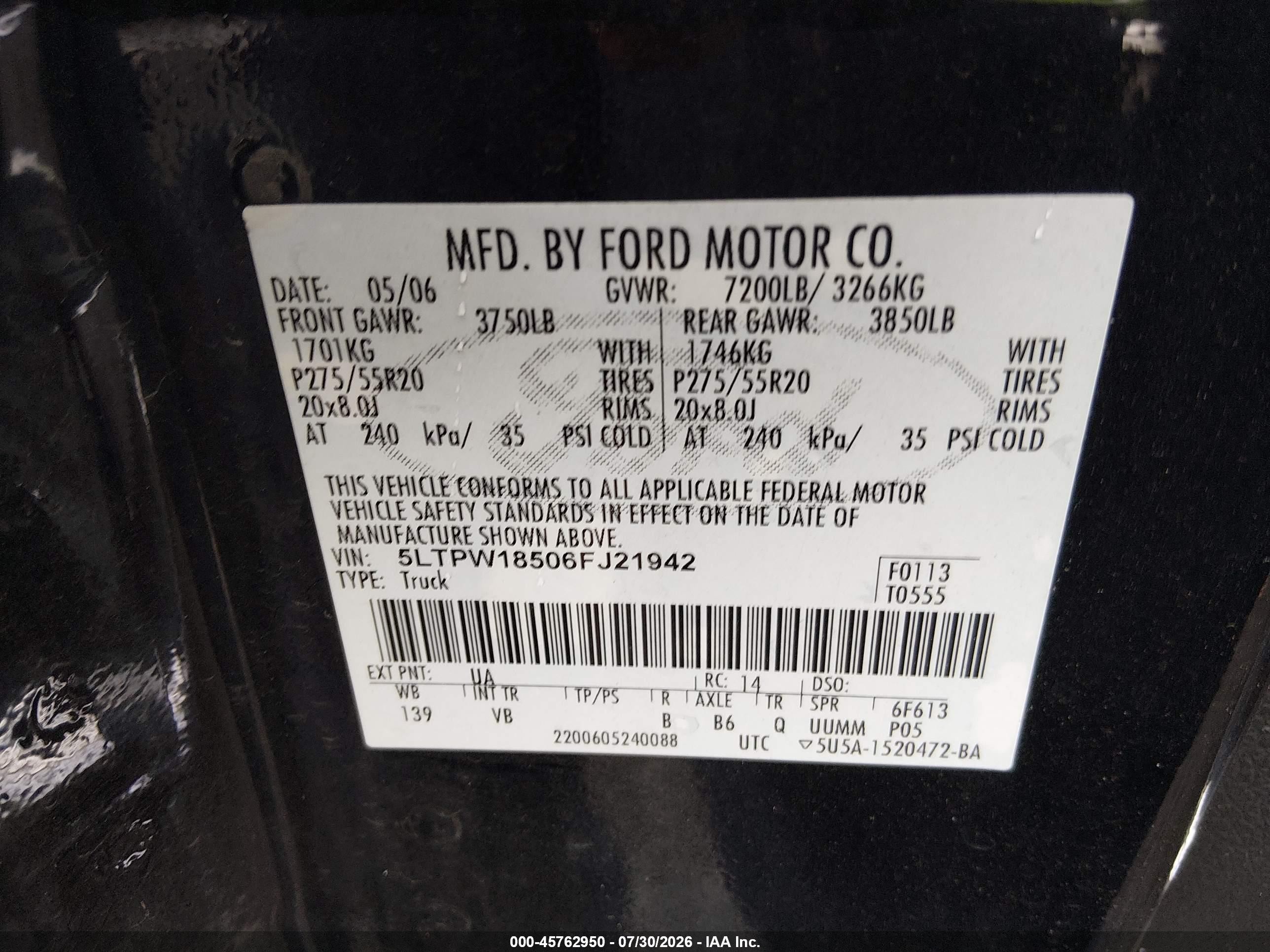 2006 Lincoln Mark Lt   Black vin: 5LTPW18506FJ21942