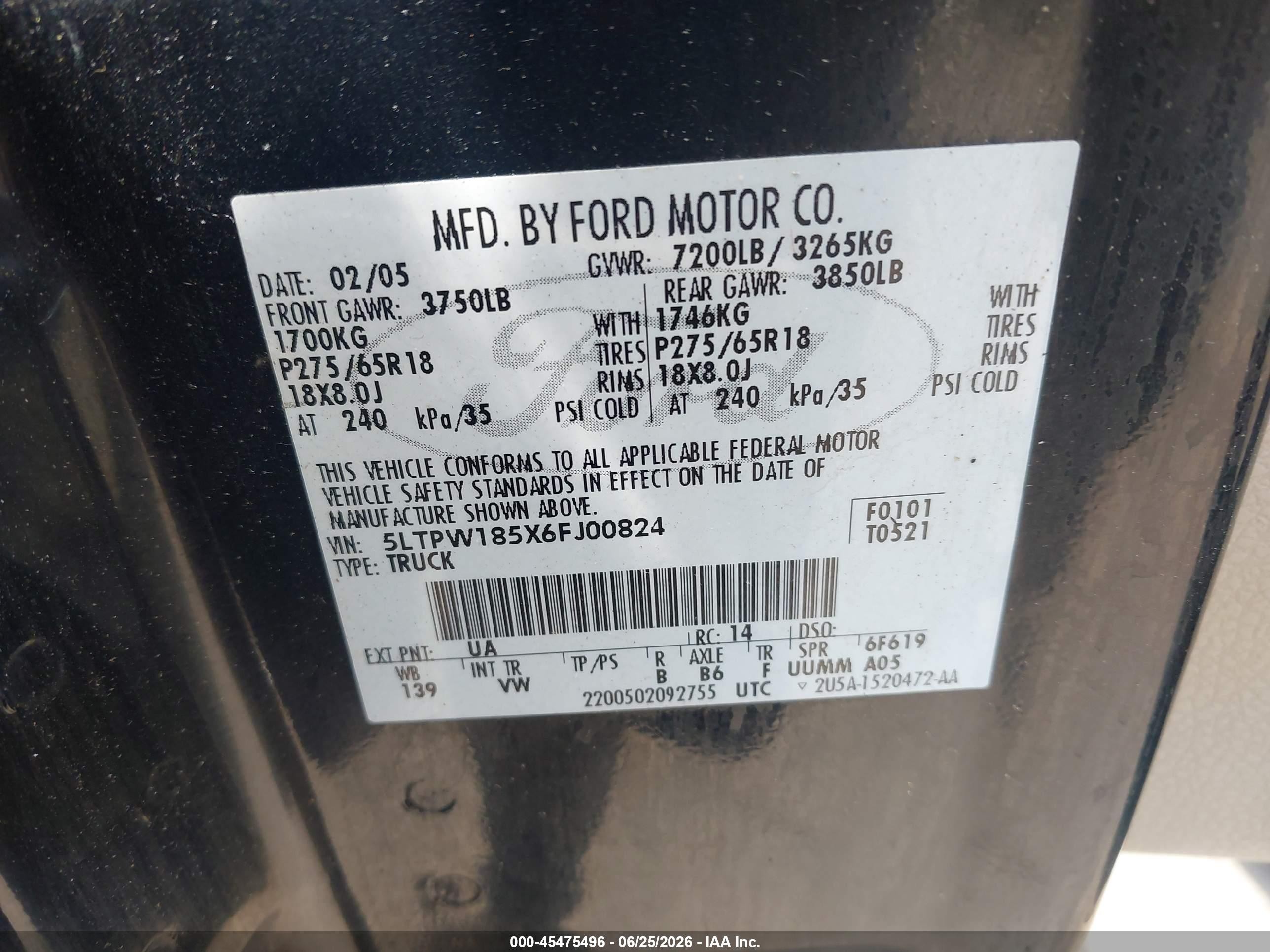 2006 Lincoln Mark Lt   Black vin: 5LTPW185X6FJ00824
