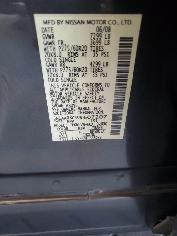 2009 Nissan Armada Se Gray vin: 5N1AA08C49N607207